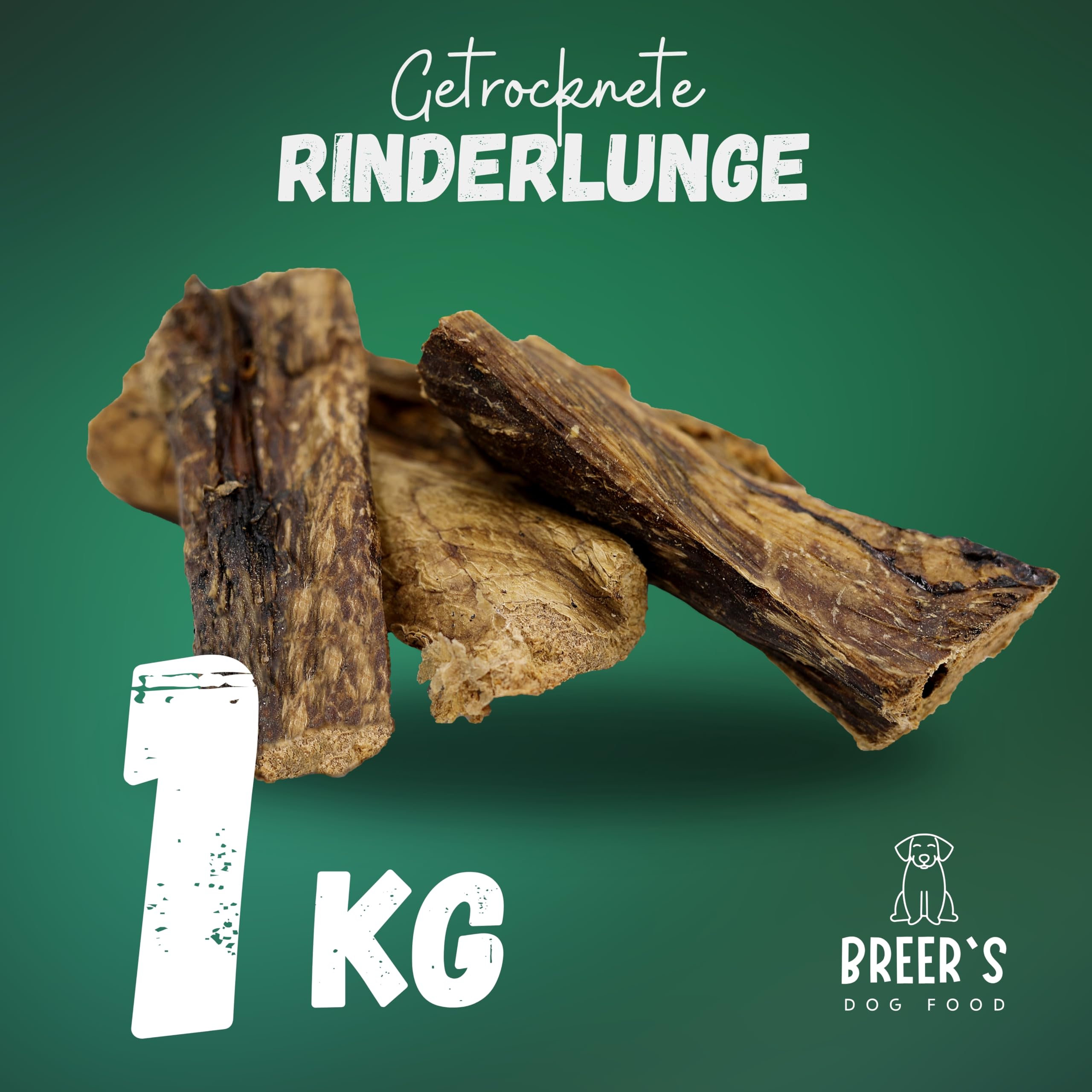 BREERs Rinderlunge für Hunde getrocknet 1 Kg Kausnack aus eigener Deutscher Herstellung, Lunge Hundesnack in ausgezeichneter Qualität