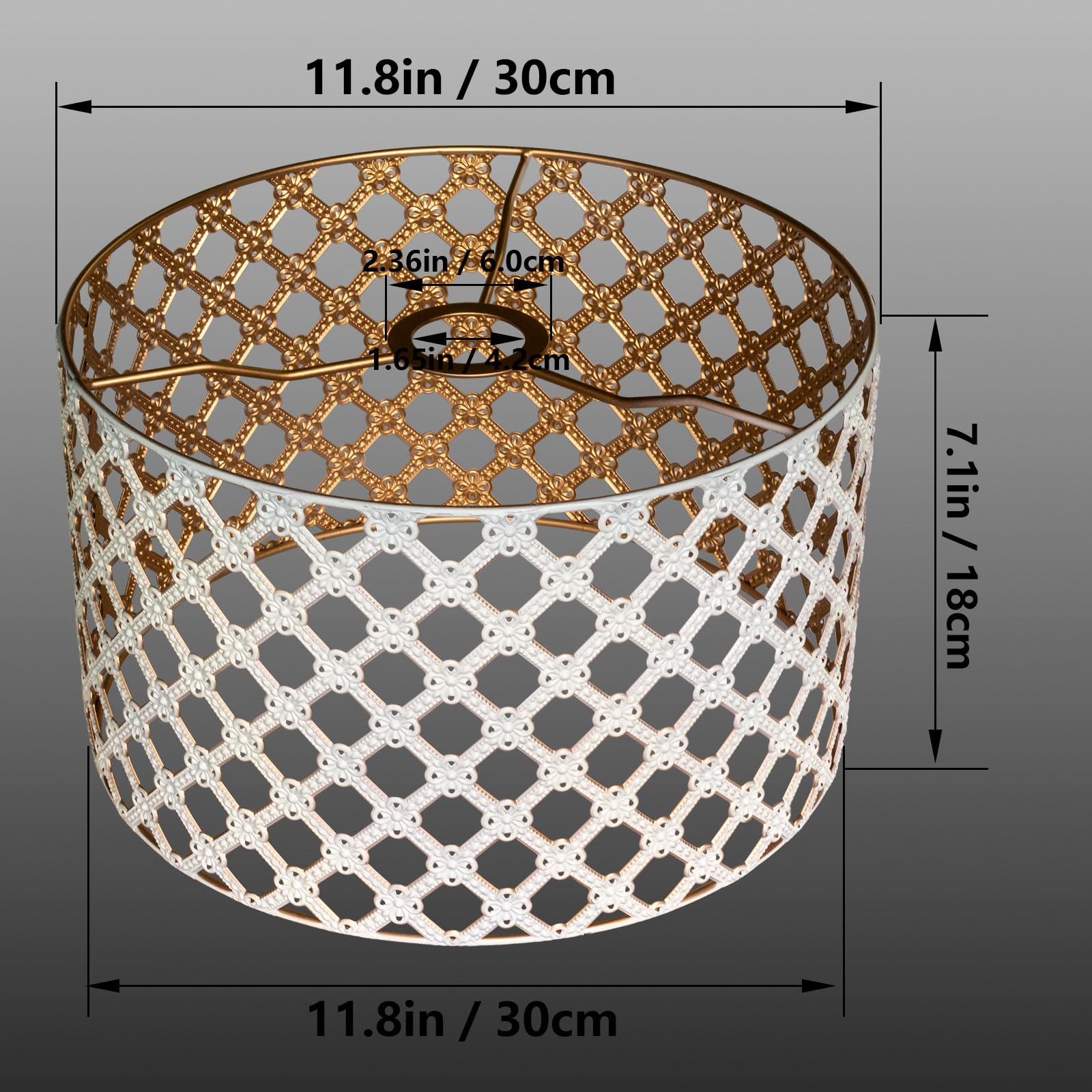 Metal Drum Lamp Shades Table Shades, Hollow-Carved Design Replacement Lampshades White Gold, Whiteblack Gold10, Dia:30(cm) - Image 3