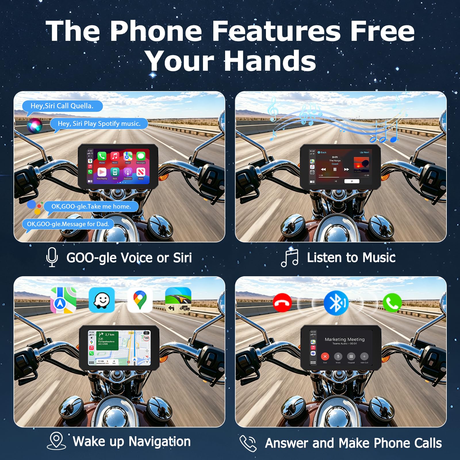 5 Zoll Motorrad Carplay Display, IP67 Ganzkörper Wasserdicht Motorrad navi Bluetooth GPS Siri/GOO-gle Assistente