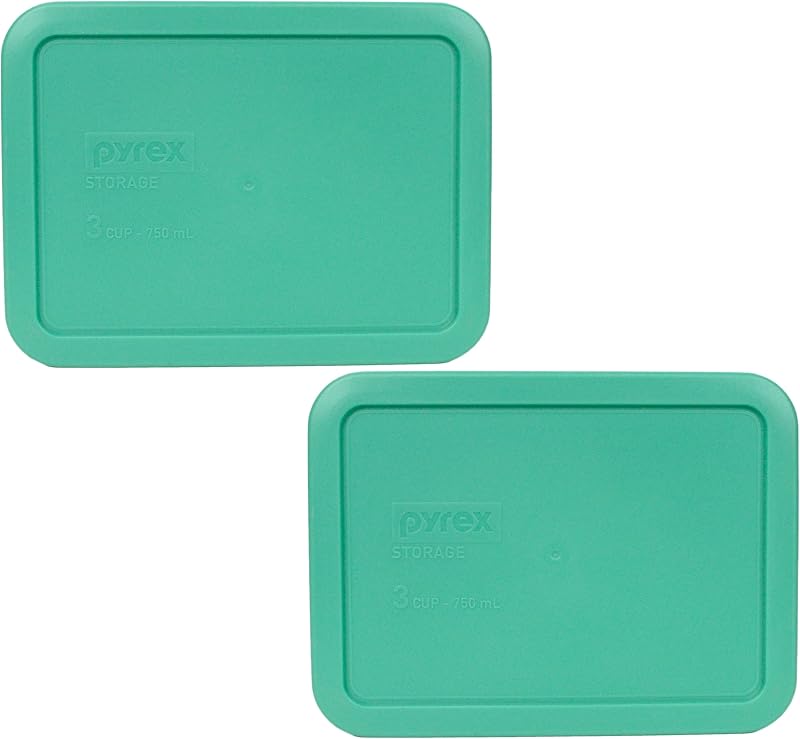 Pyrex 7210-PC (3-Cup) Light Green Food Storage Lid (2-Pack) - Made in USA | BPA-Free Plastic | Rectangle Shape | Designed for 7210 Glass Dish | Dishwasher Safe | Resists Stains and Odors