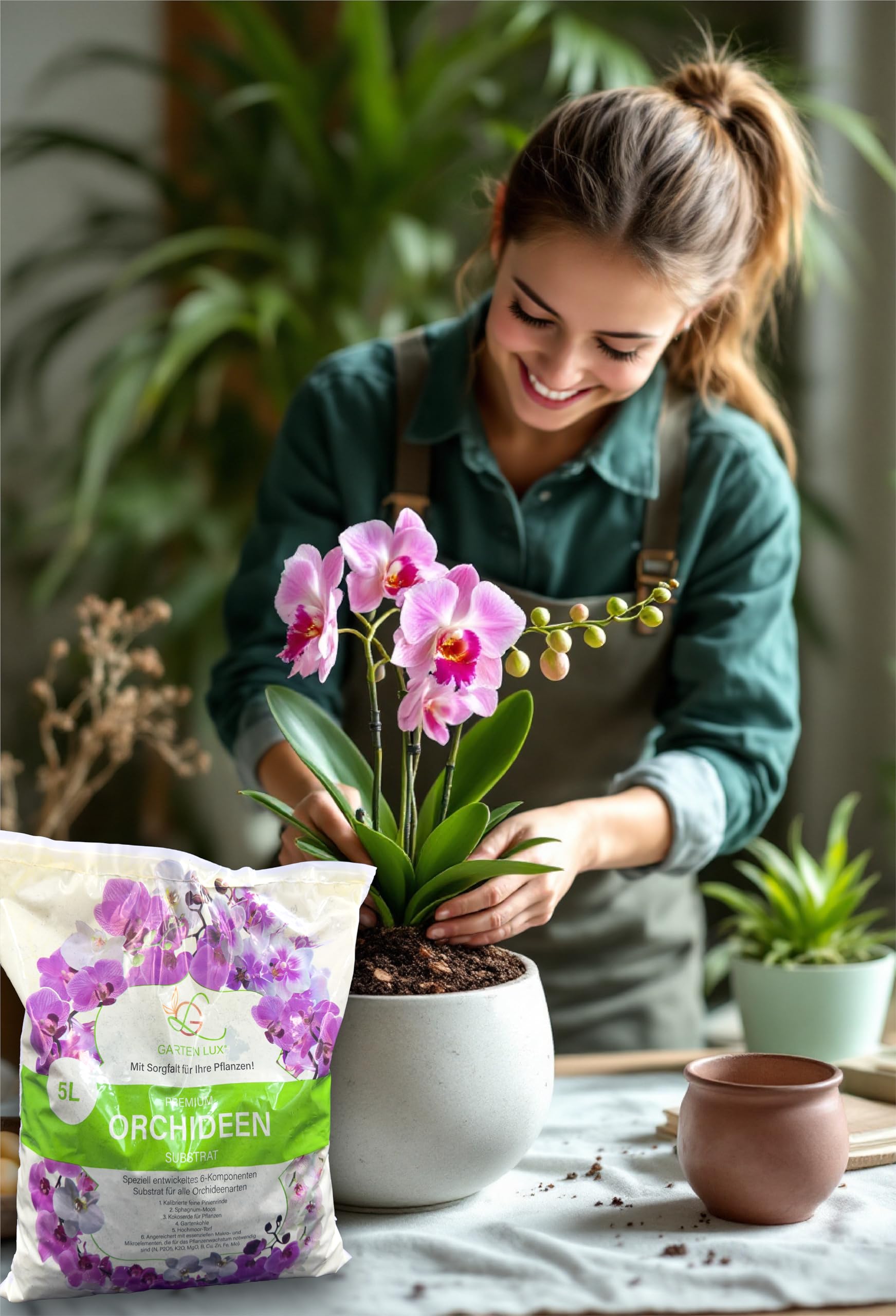 Garten Lux Premium ziemia do storczyków, 5 l, 6 komponentów, podłoże dla zdrowego wzrostu i optymalnej pielęgnacji roślin storczyków, idealne podłoże dla wszystkich rodzajów storczyków