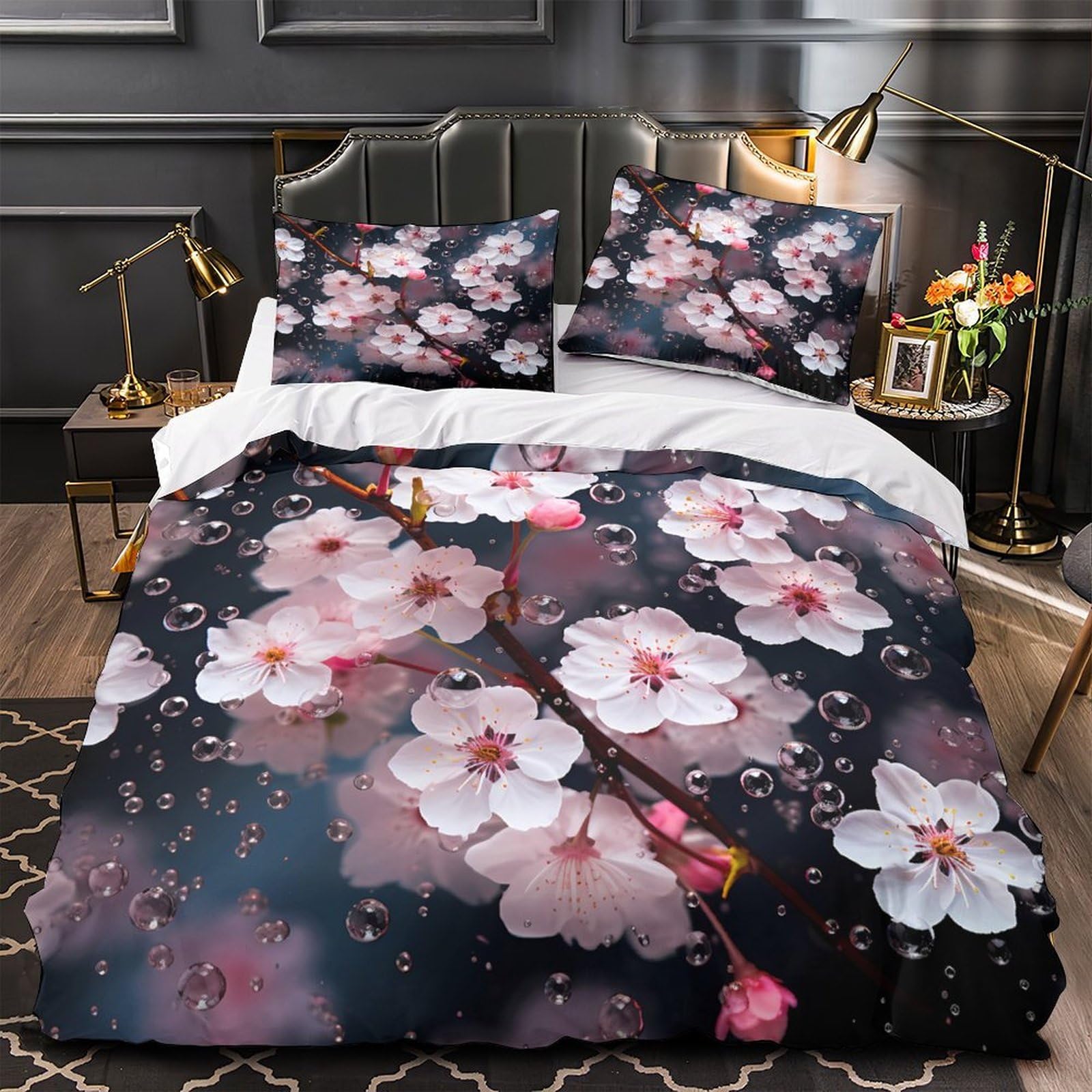 Housse de couette fleurs printanières lit enfant single microfibre douillette