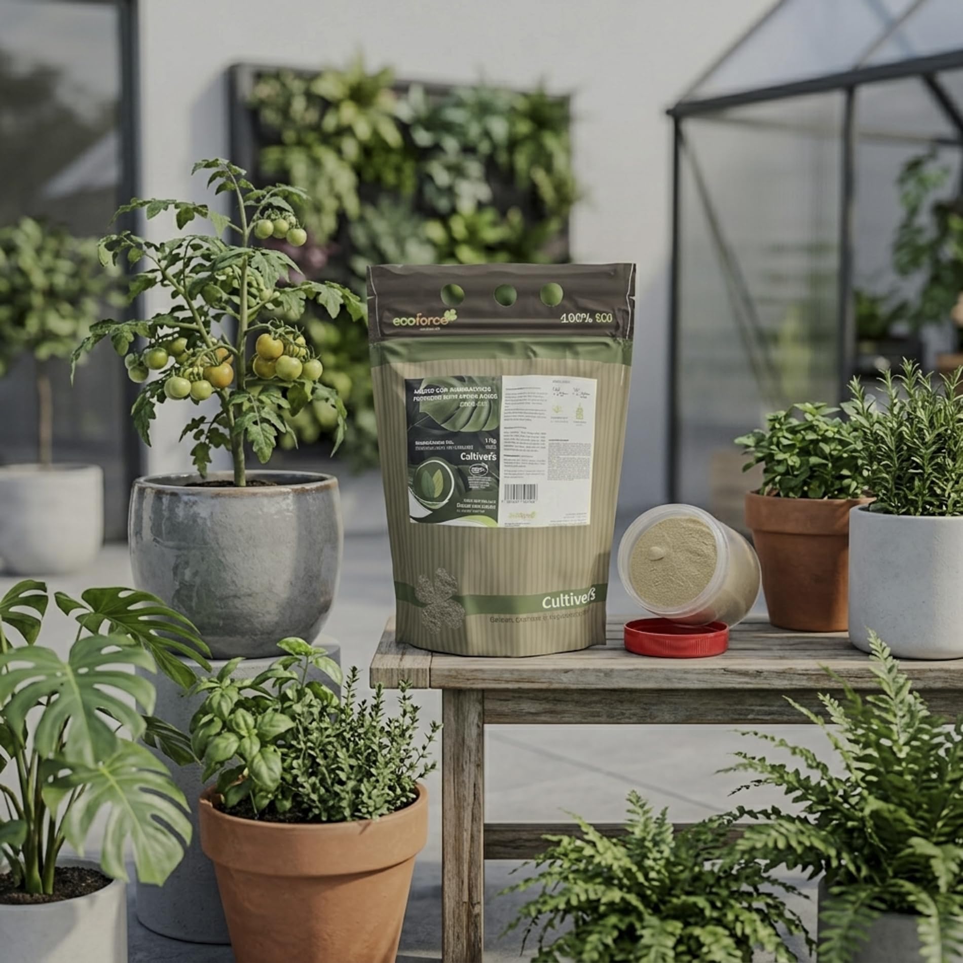 CULTIVERS Engrais avec acides aminés 85 % + fer 2 x 1 kg. Engrais à haute concentration écologique. Plantes plus vigoureuses et noires (sans carences nutritionnelles). Biostimulant pour plantes