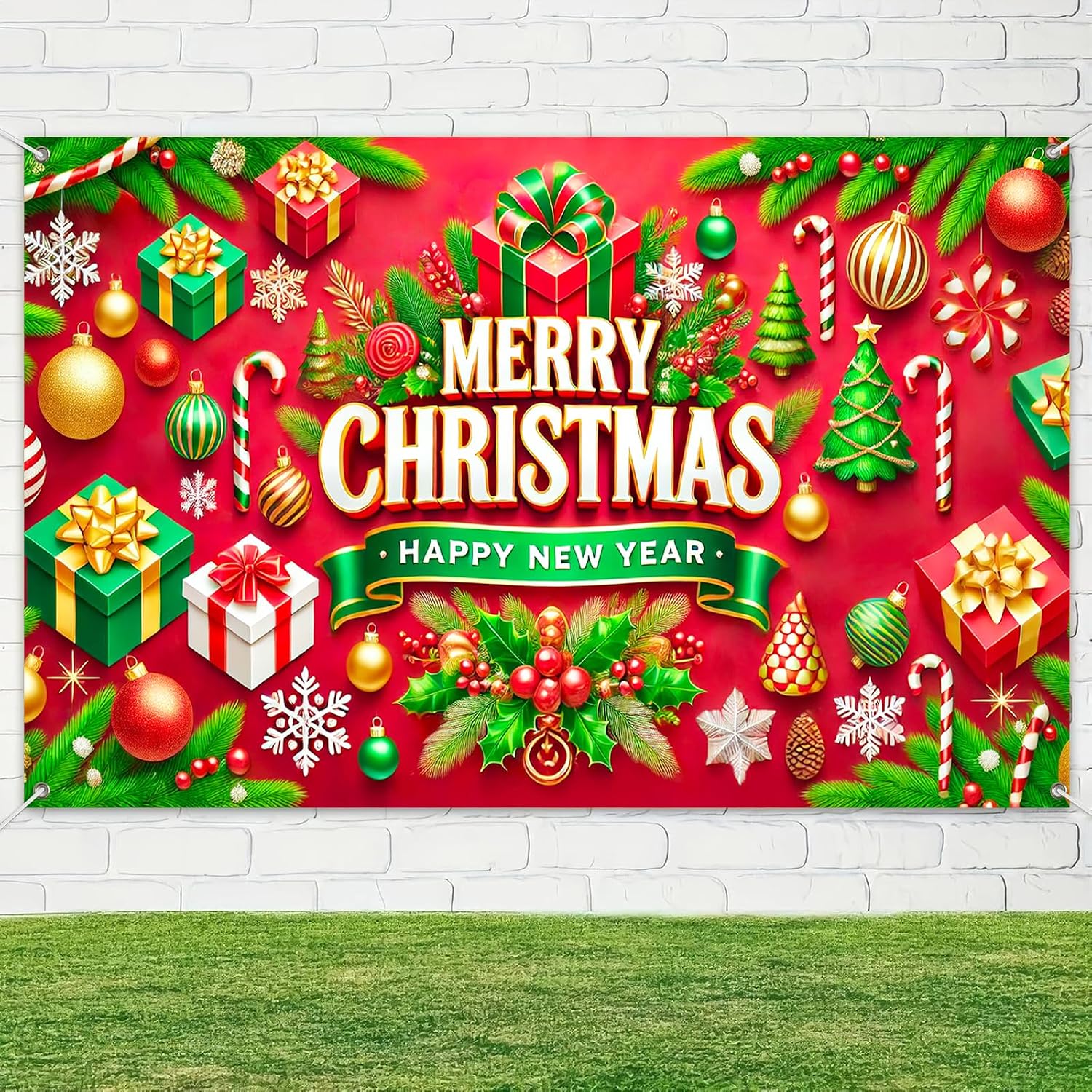 BlissYard Happy New Year Banner 71x43 in Candy Cane Decor image 4