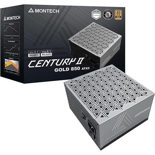 MONTECH Century II - 850W High-End ATX Gaming Power Supply - 80 Plus Gold & Cybenetics Platinum - Fully Modular - ATX 3.1 & PCIe 5.1 Ready with 12V-2x6 Cable - 10 Years Warranty