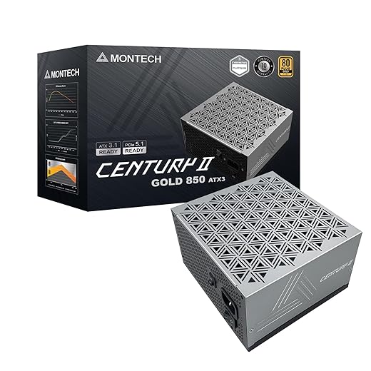 MONTECH Century II - 850W High-End ATX Gaming Power Supply - 80 Plus Gold & Cybenetics Platinum - Fully Modular - ATX 3.1 & PCIe 5.1 Ready with 12V-2x6 Cable - 10 Years Warranty