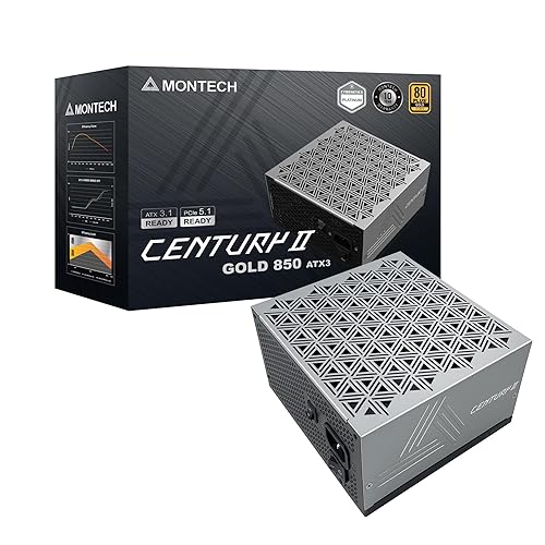 MONTECH Century II - 850W High-End ATX Gaming Power Supply - 80 Plus Gold & Cybenetics Platinum - Fully Modular - ATX 3.1 & PCIe 5.1 Ready with 12V-2x6 Cable - 10 Years Warranty - 850W