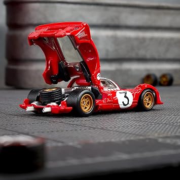 Hot Wheels Elite 64 1967 Ferrari 330 P4-1:64 Scale Premium Diecast Collector Car Red Rosso Corsa, Rear Clam Shell & Real Riders Wheels