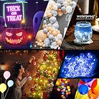 Vista 6 de Aogist 100 luces de globo azul con lazo para colgar, mini luces de bola LED para bebidas, luz redonda pequeña para linternas de papel, globos