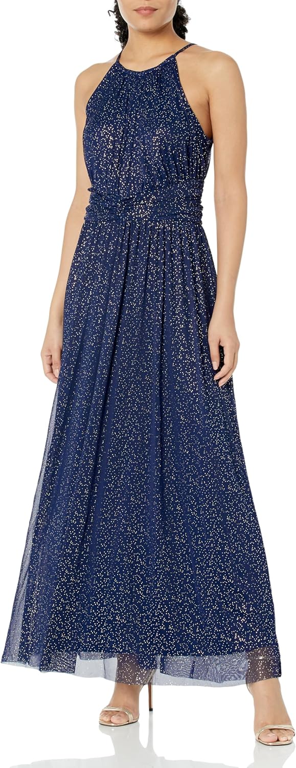 London Times Womens Mesh Halter Maxi with Ruched Haiti | Ubuy