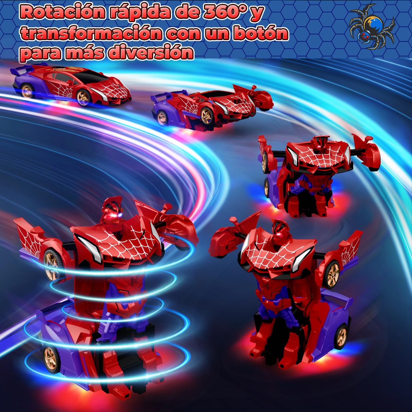 Coche Teledirigido Transform, Ojos Intermitentes & Luces Chasis, Coche RC 2,4GHz & Robot Rotación 360°, Juguetes Juegos para Niño Niños de 3 4 5 6 7 8 9 10 11 12 Años Regalo Cumpleaños Pascua