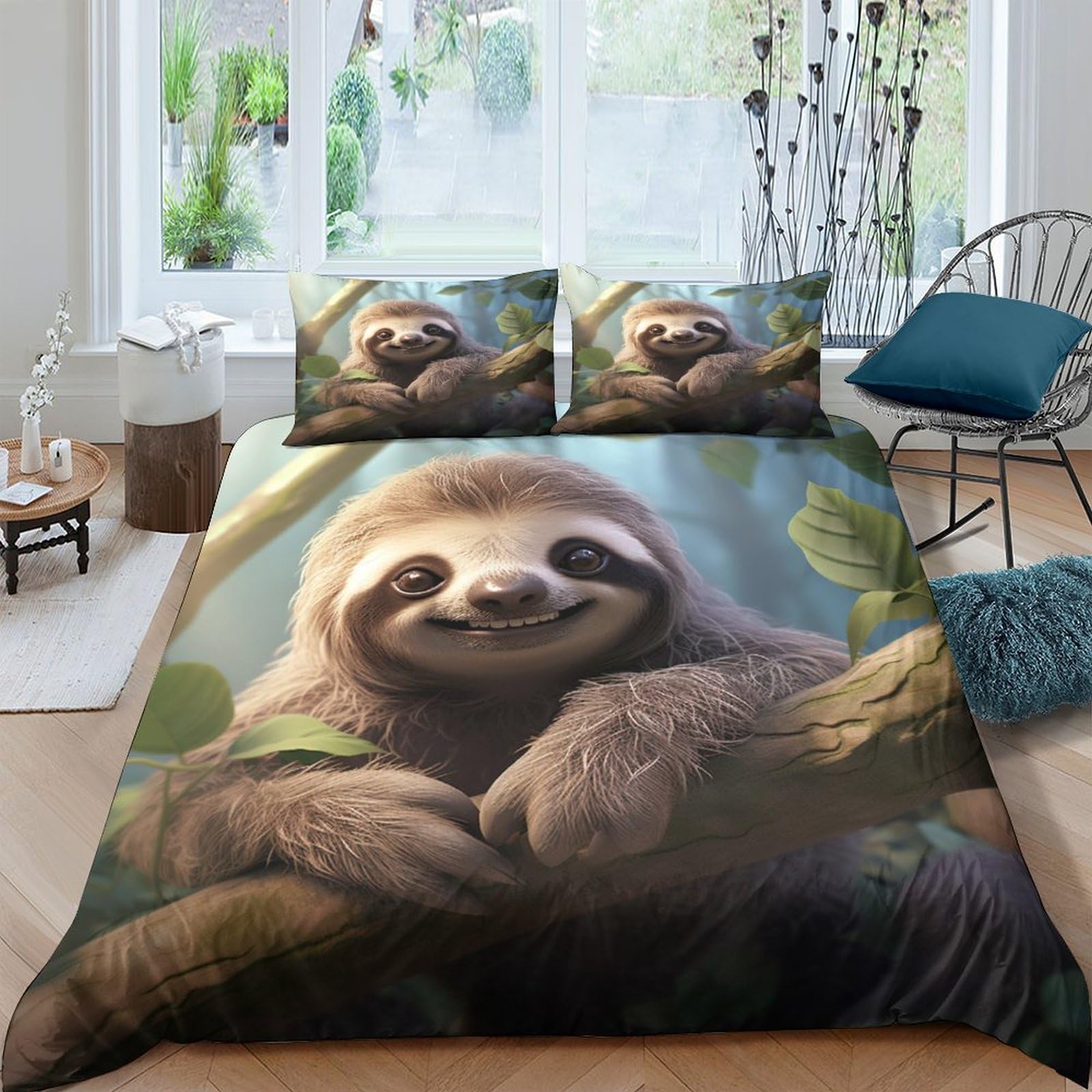 Ctjqhvkz Style-8 3D Printed Sloth Forest Fitted Sheet Microfiber Soft Bedroom Decor Animal Bed Cover Machine Washable Single（135X200cm）