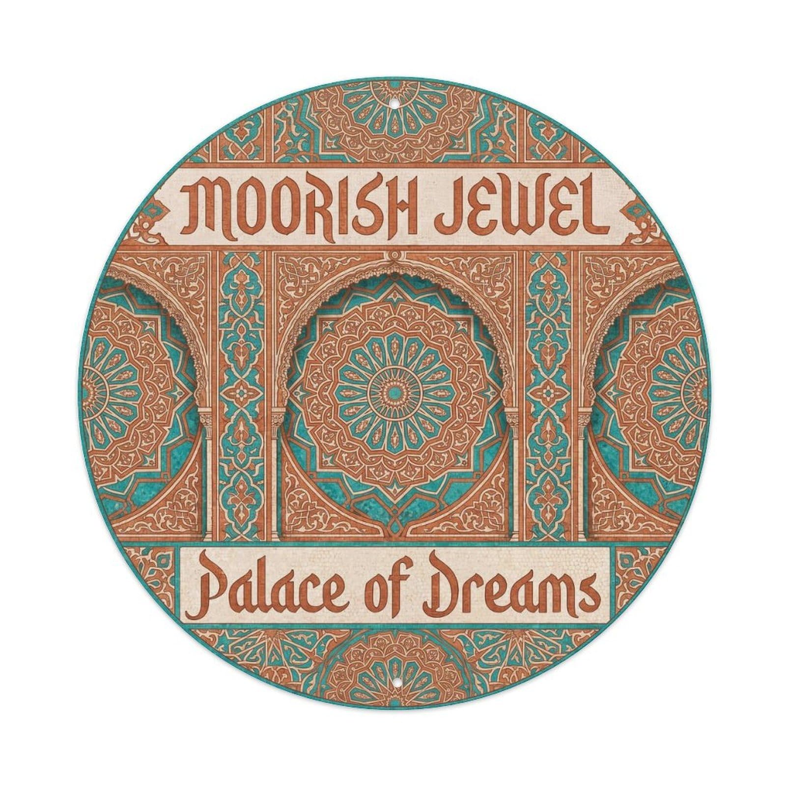 Granada Moorish Jewel Spain Retro Travel Palace Heritage Metal Tin Sign Plaque Wall Decor for Cafe, Man Cave, Club Bar, Office, Home Garden Round Metal Poster 8x8Inch