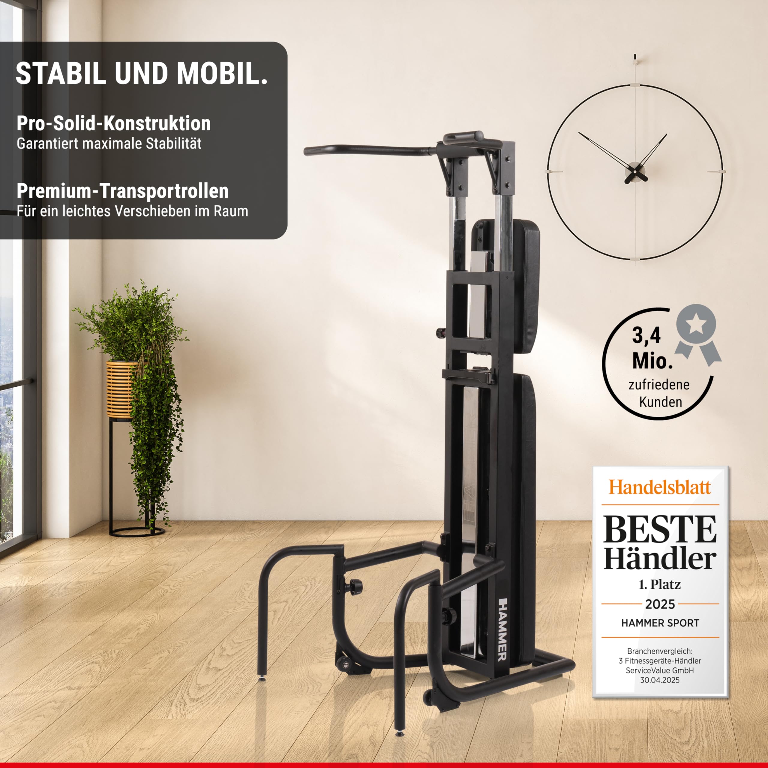HAMMER Trainingsstation Bench Pullup und Dip, 3 in 1 Bench, höhenverstellbar bis 223 cm