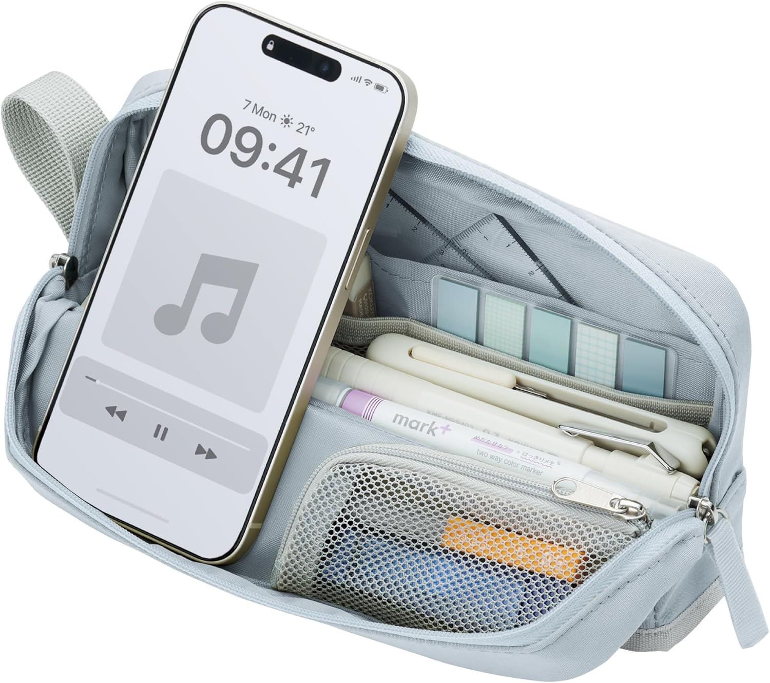 ペンケースを開いて、前面にスマホやタイマーを立てかけることができる『ツールペンケース＜カバコ＞』