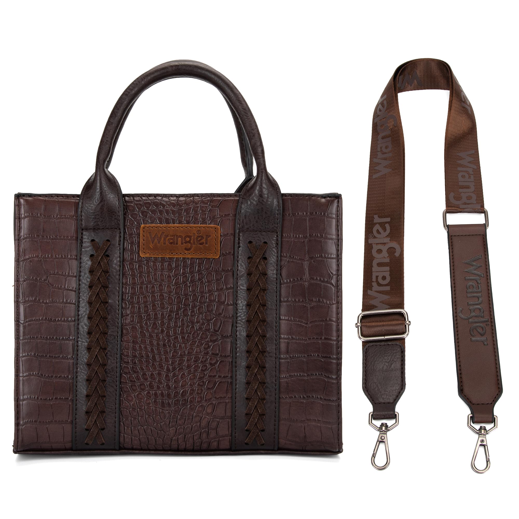 Wrangler Medium Tote Bag for Women Designer Satchel Handbags Top-handle Purses with Strap: Crocodile-coffee