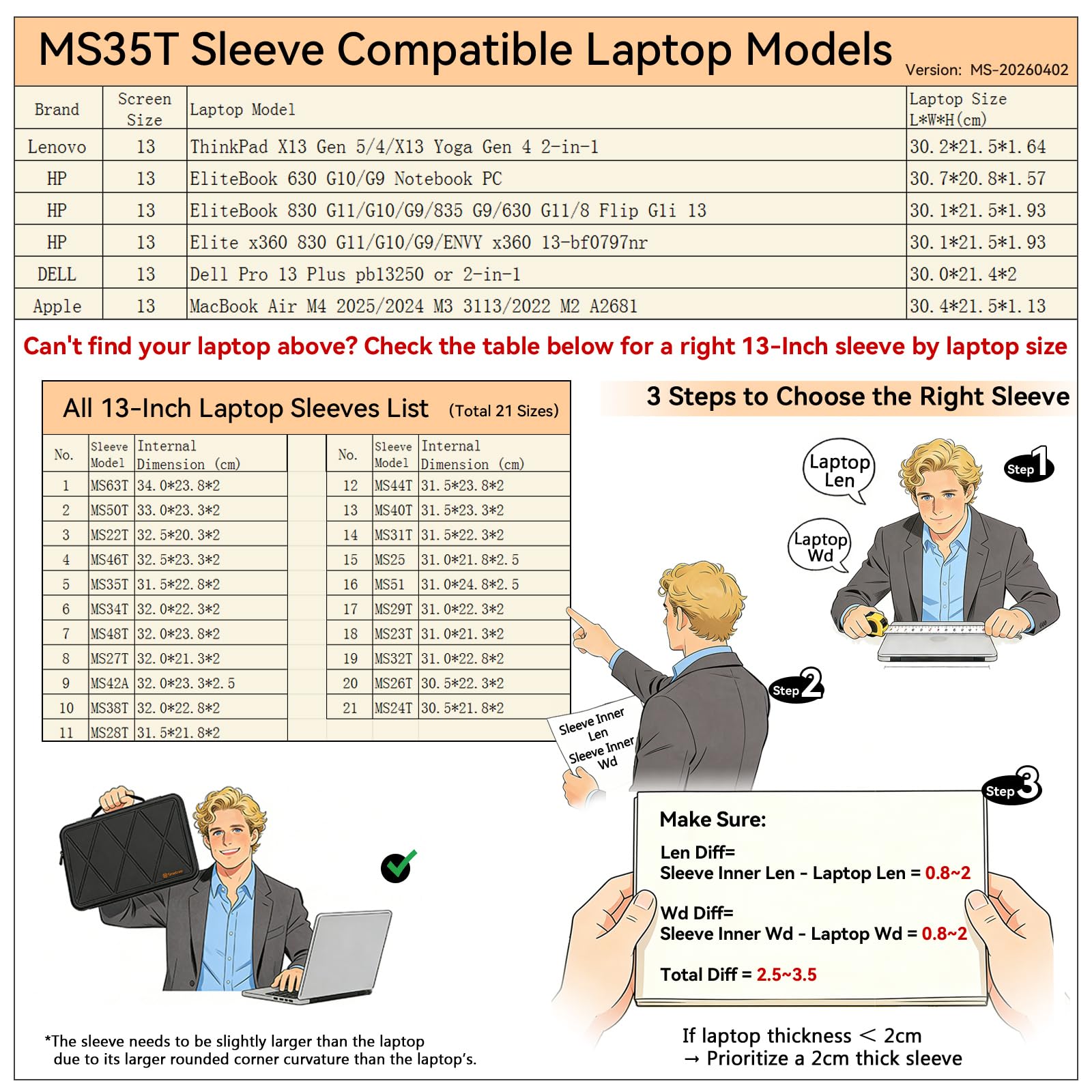 Smatree MS35T Protección rígida 13 Pulgadas Funda para portátil Compatible con Lenovo ThinkPad X13, para HP Elite x360 830/EliteBook, para DELL Pro 13 Plus pb13250, para Apple MacBook 2025/2024
