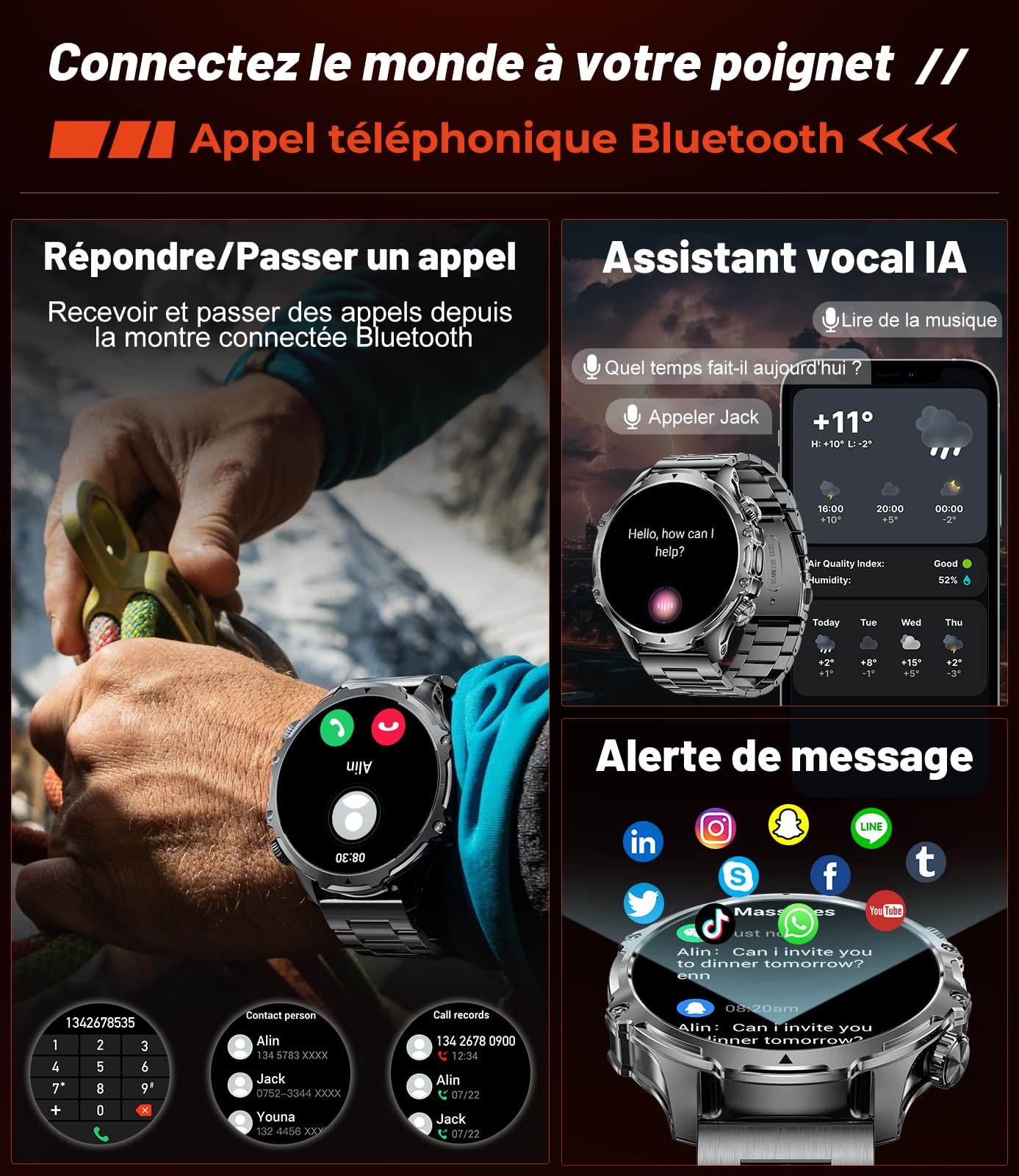 LIGE Montre Connectée Homme, Grand Écran HD 1,85''/800mAh/Torche LED, Smartwatch avec Appel Bluetooth, Étanche 5ATM, 110+ Modes Sportifs, Suivi Fréquence Cardiaque et Sommeil, Android iOS,FV15-D