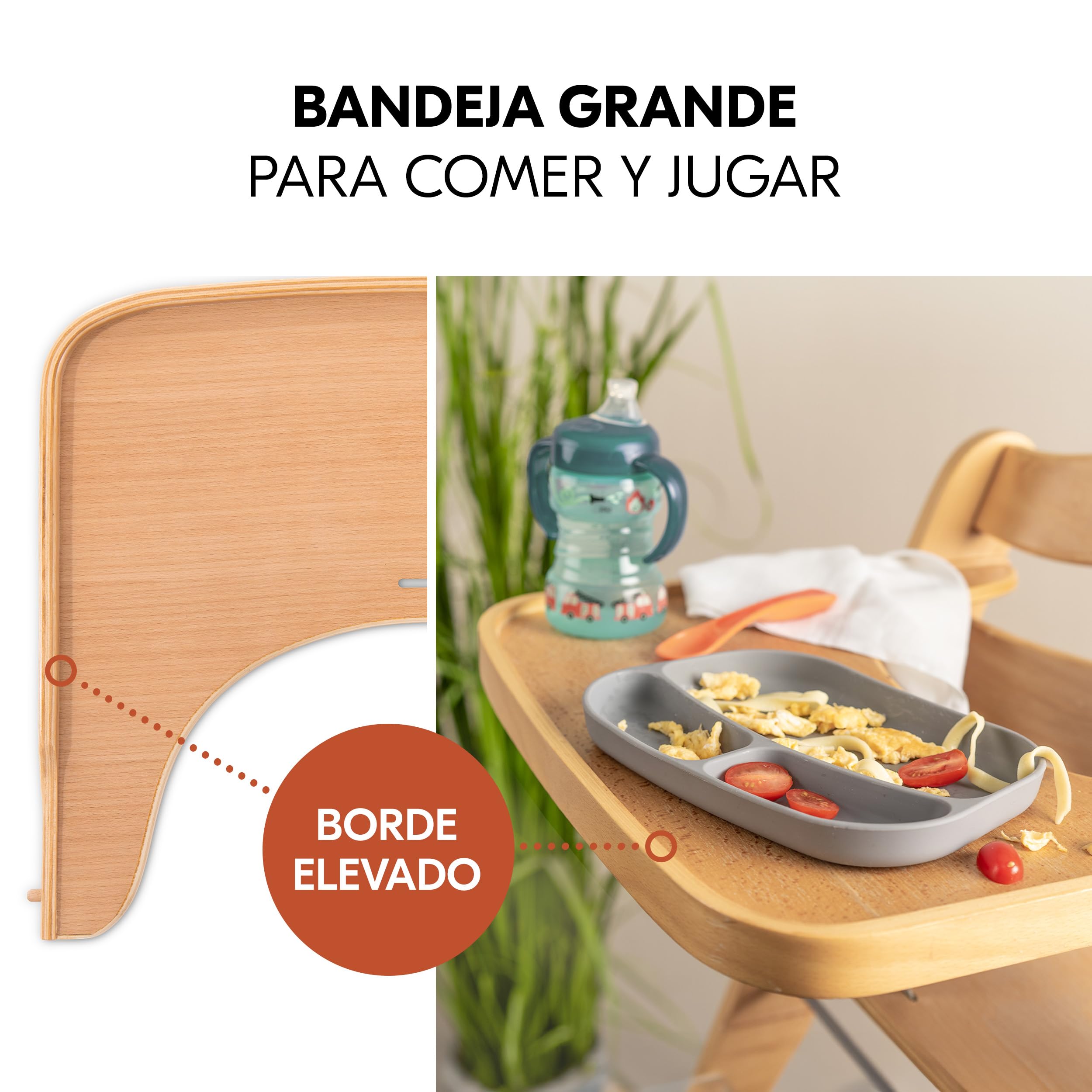 hauck Beta Plus Newborn Set Eco Bouncer Trona de Madera para Bebé desde el Nacimiento - Sillas Tronas para Niños con Hamaca Recién Nacidos Cojín y Bandeja - Natural