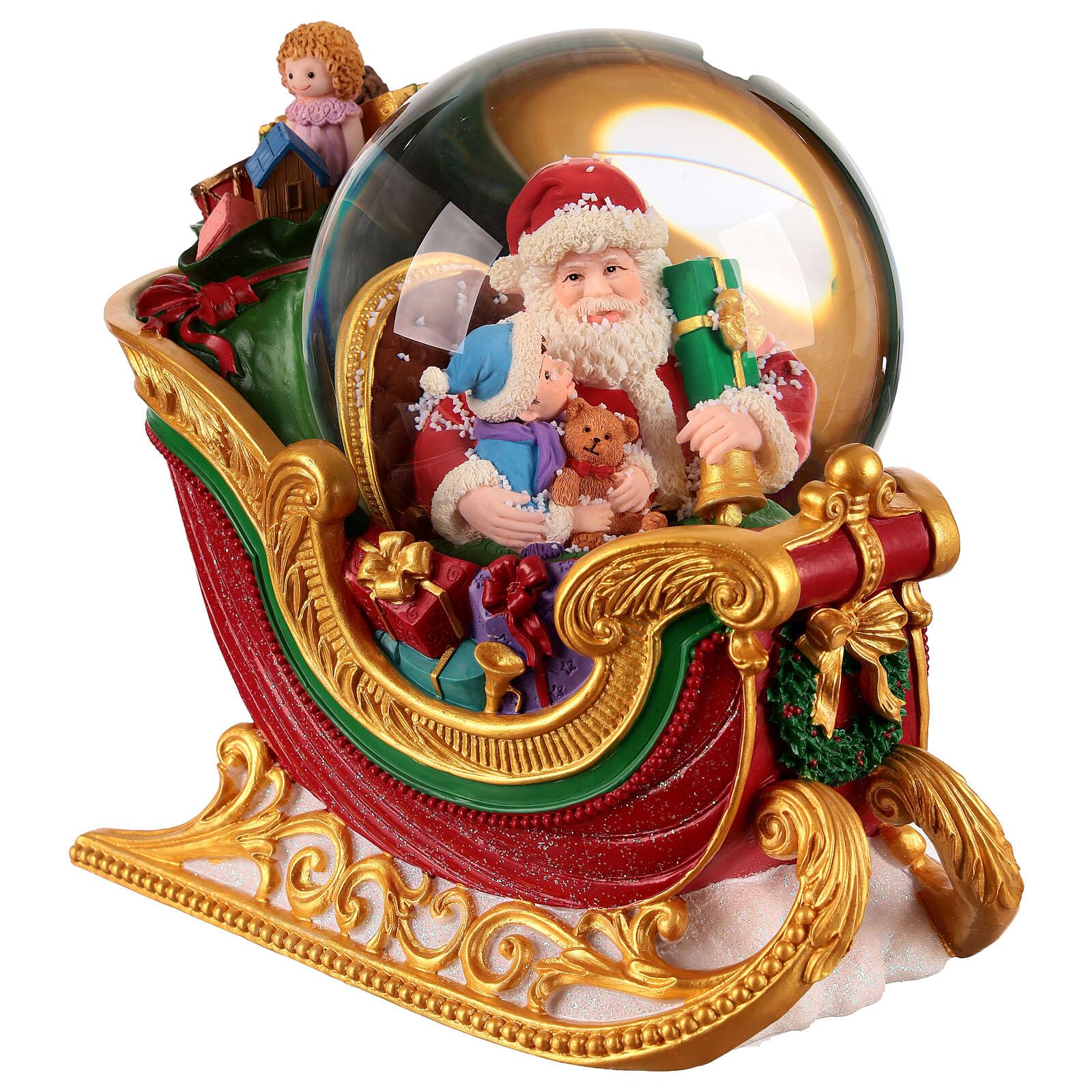 Holyart Slitta Palla di Neve illuminata 100 mm Babbo Natale 15x10x15 cm