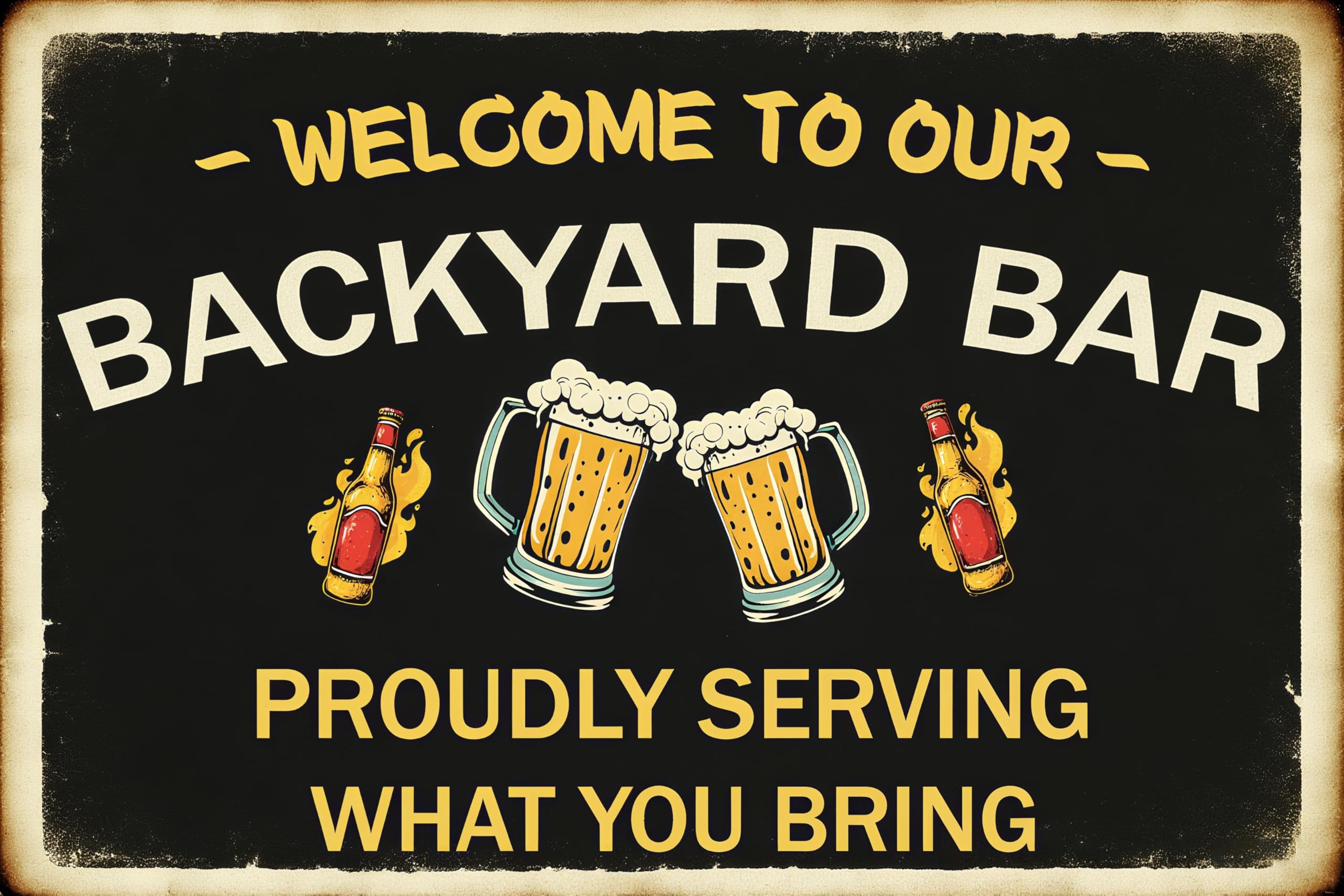 peiyeety Metal Tin Sign Welcome To Our Backyard Bar Funny Decorative Metal Wall Art Plaque For Patio Home Bar Man Cave Living Room Bedroom Farmhouse Rustic Wall Decor 12x16 Inch