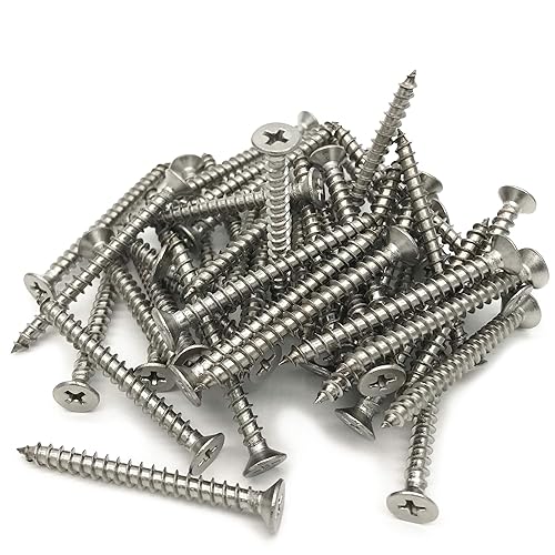 5 tornillos de 1.969 in, cabeza plana, Phillips Drive, autoperforantes, tornillos de madera para paneles de yeso de acero inoxidable 304, 50 unidades