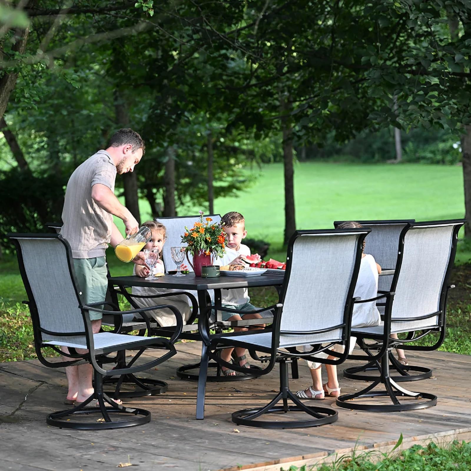 Sophia & William Outdoor Dining Set Patio Dining Set for 6 Outdoor Table and Chairs 7 Pieces Outdoor Patio Set with Swivel Patio Chairs 60"x 38" Metal