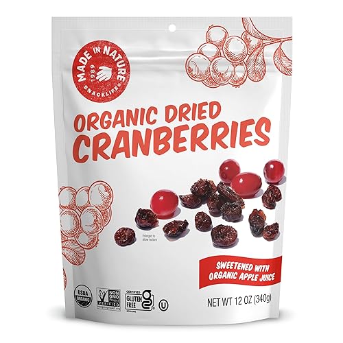 Made in Nature  Arándanos secos orgánicos  Endulzados con jugo de manzana, sin OMG, sin sulfuro, bolsa de 12 onzas