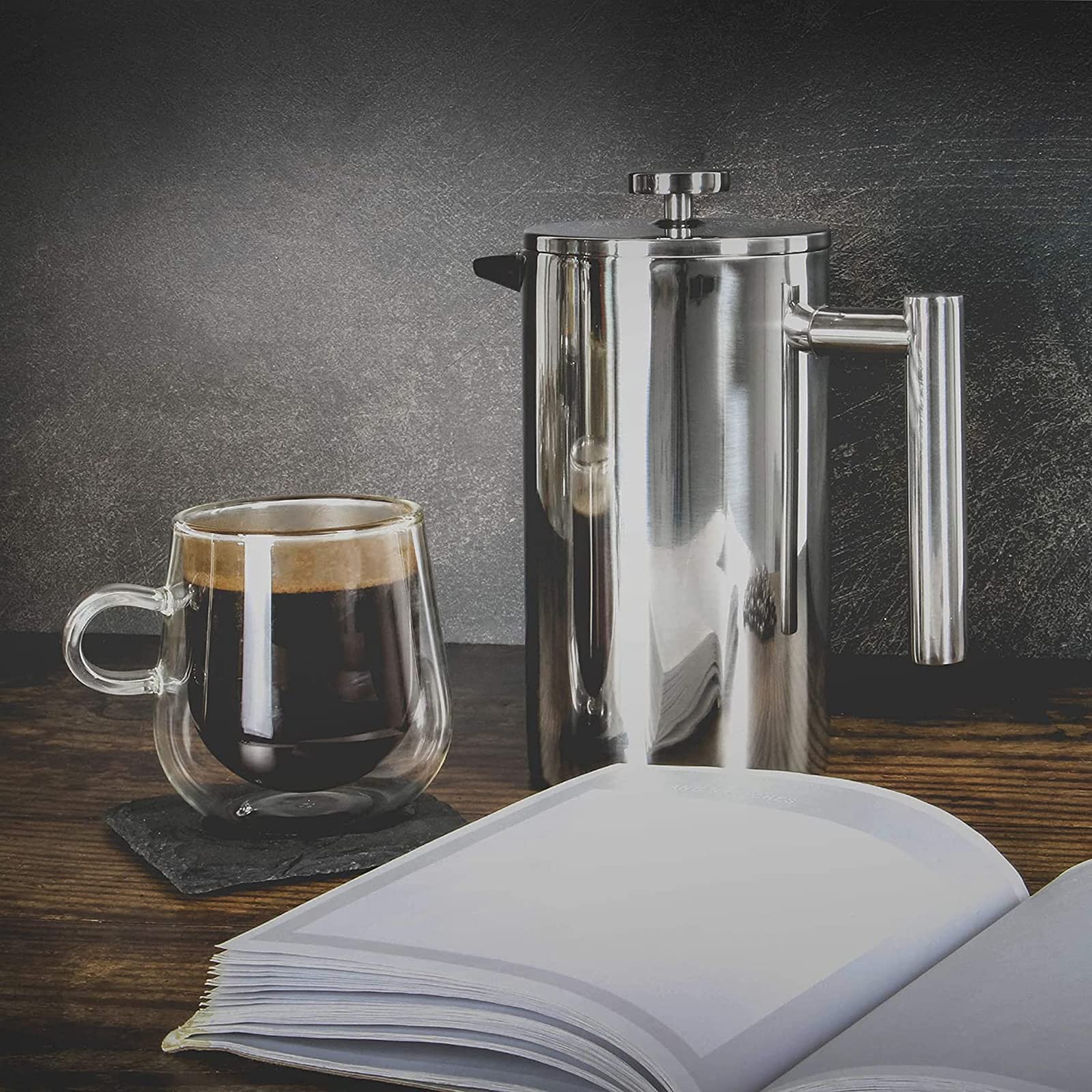 Zaparzacz do kawy French Press Cafetiere, prasa do kawy ze stali nierdzewnej, filtry/łyżki pomiarowe / klips do torby, izolacja z podwójnymi ściankami, zestaw do zaparzania kawy, 350 ml