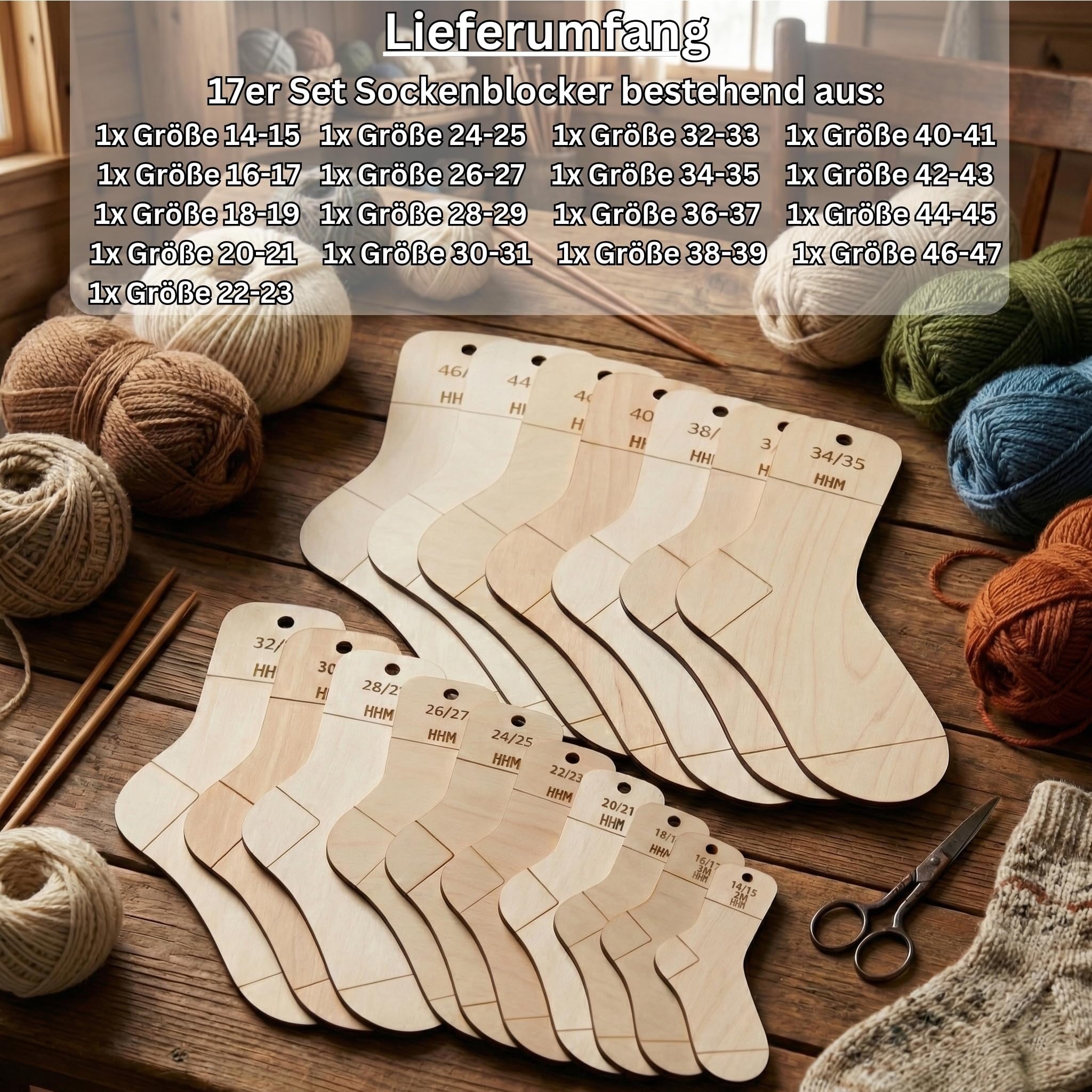 HHM® Sockenbretter mit Größenangabe Sockenlineal zum Stricken. Sockenspanner/Sockenschablone mit Größenangabe. Sockenblocker als Strickhilfe (14-47)