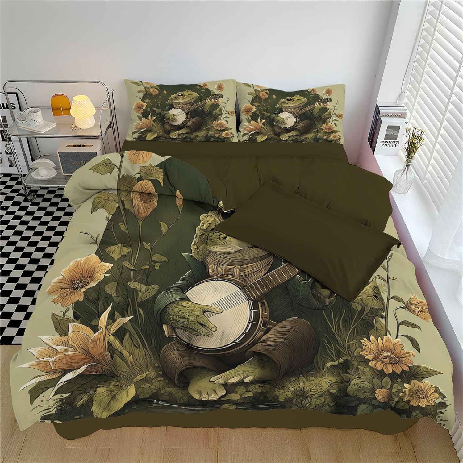 Detailed And Realistic Funny Ugly Toad Duvet Cover For Kids Boys Girlsqueen Flowers Retro Style Pattern Bedding Set Ultra Soft Comforter Cover Set Bedspread Cover Room Decor Bedclothes (No Comforter)