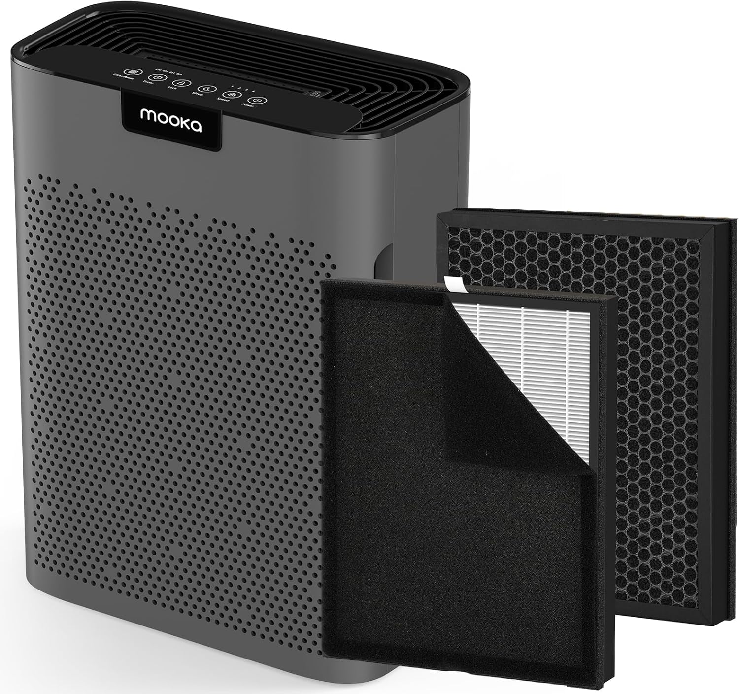 Air Purifier for Home Large Room 2200 Ft² KJ190L Grey with 2 Packs of Filter Replacements, MOOKA H13 True HEPA Air Purifiers Cleaner