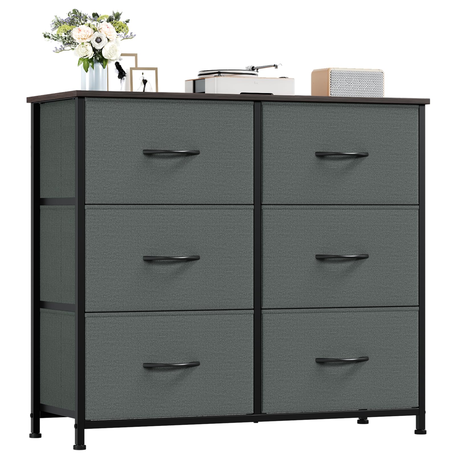Somdot Chest of Drawers for Bedroom with 6 Drawers, Wide Storage Organizer Fabric Dresser for Closet Nursery Bedside Living Room Laundry Entryway Hallway, Charcoal Grey — image 1