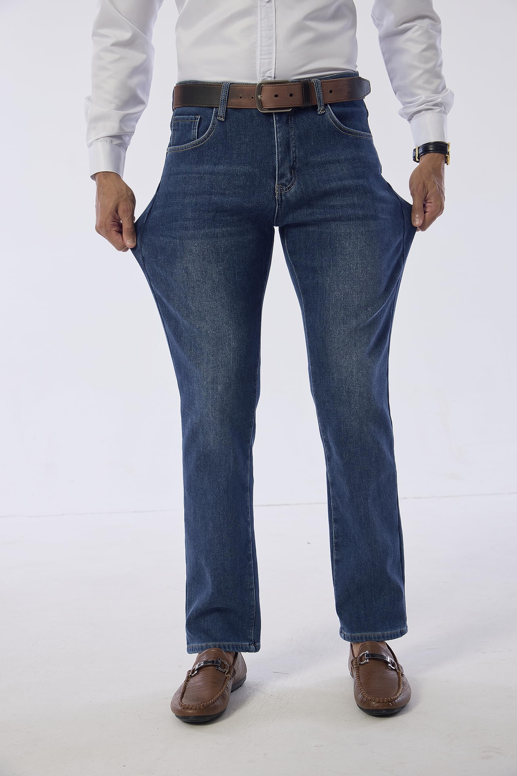 Fakanhui Jeans con forro polar para hombre, con forro polar térmico, con forro de franela, para negocios, casual, trabajo, jeans