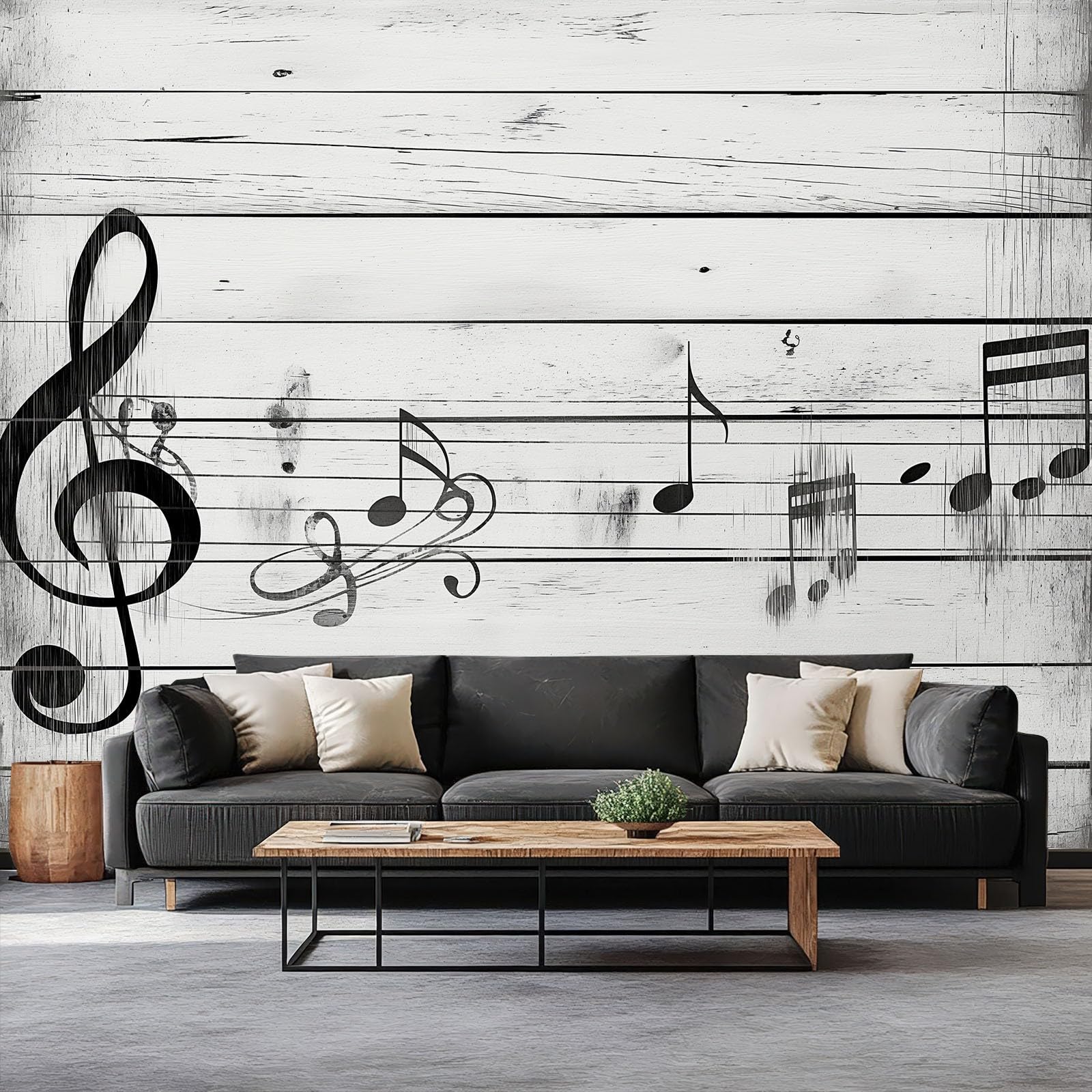 Papel pintado panorámico 3D 250 x 175 cm, grano de madera, música, notas musicales, papel pintado no tejido, alta calidad, mural moderno, decoración para sala de estar, dormitorio infantil, fondo de
