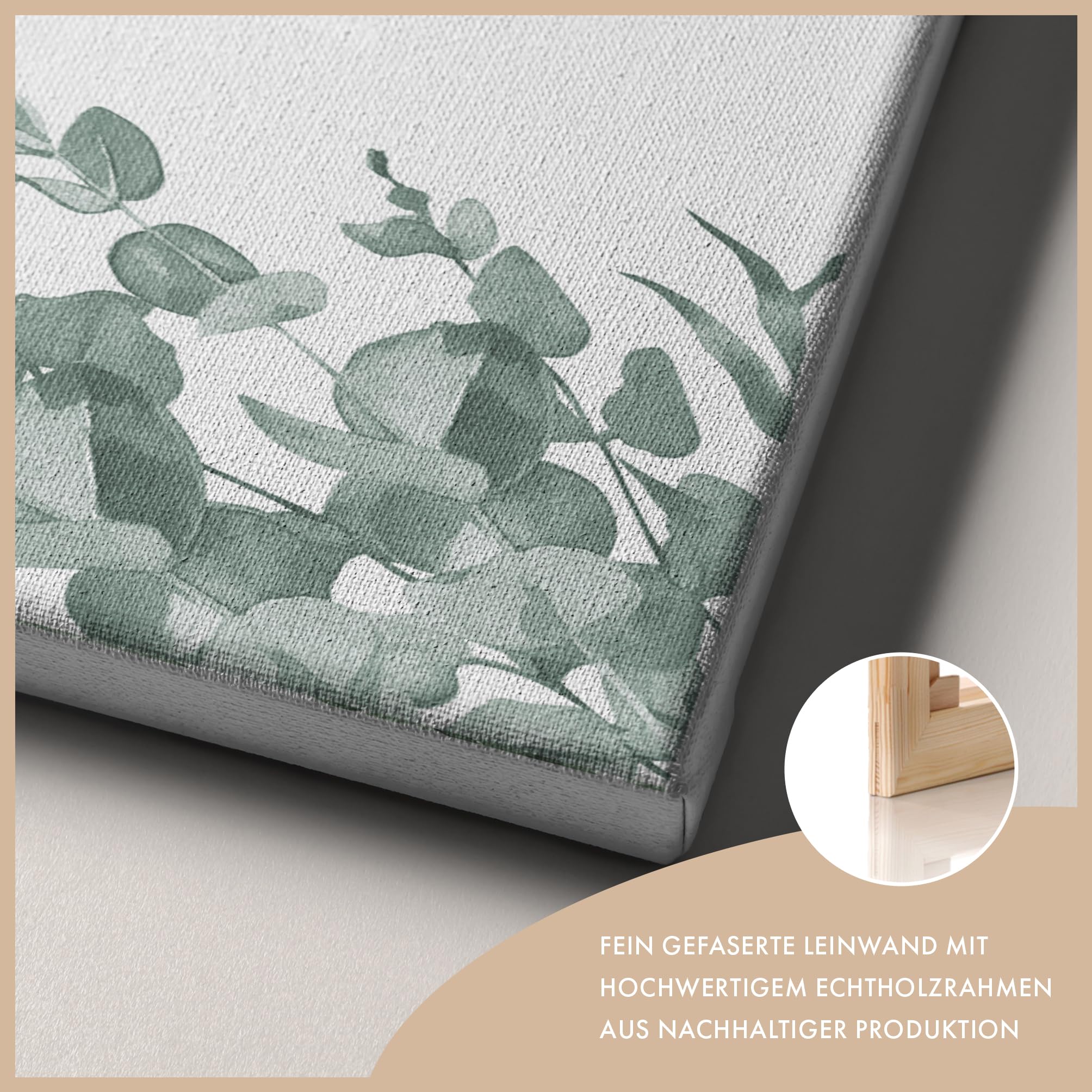 HEI Print Willkommensschild Hochzeit Eukalyptus mit Datum und Namen, personalisierte Hochzeitsdeko, Aufsteller Willkommen Schild, Grün, Leinwand, 60x40 (Hochformat)