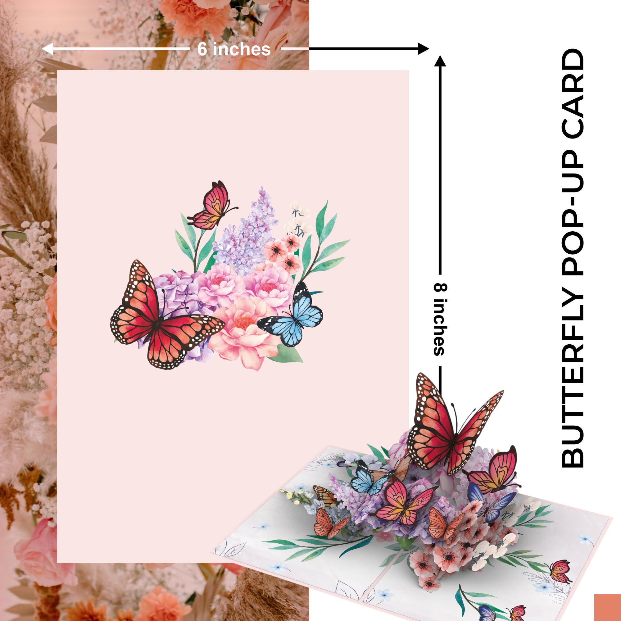 iGifts And Cards Pink Butterfly Paradise - Tarjeta de felicitación 3D desplegable de 6 x 8 pulgadas, hermoso diseño para cumpleaños, aniversarios, bodas y deseos de recuperación, ideal para mamá