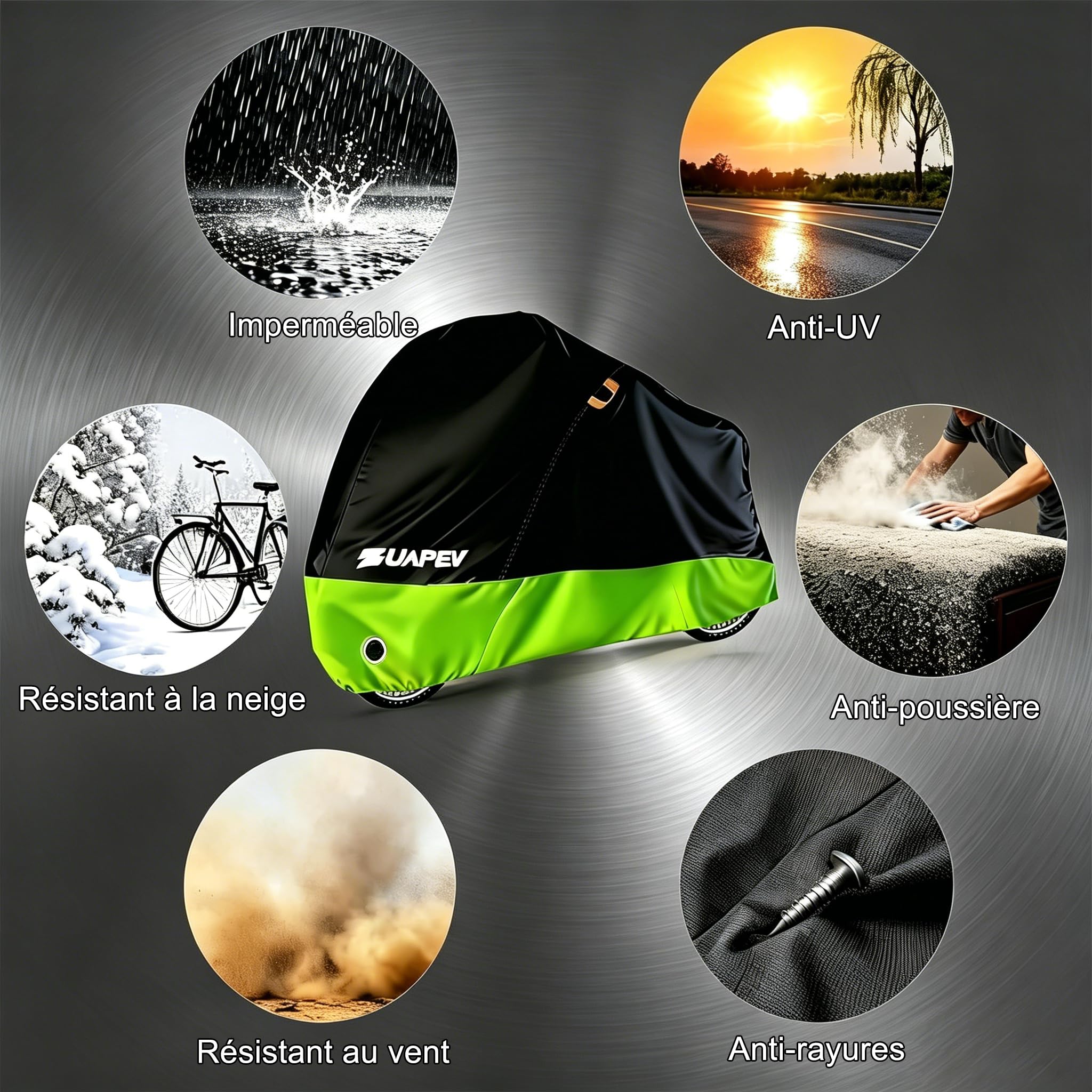 ZUAPEV Housse Velo Exterieur Protection, Bache Velo Exterieur Impermeable 210D Bâche Vélo Etanche, Protege Pluie Couverture 1 Vélo de Course/Route/ VTT/Electrique/Ville/Enfant