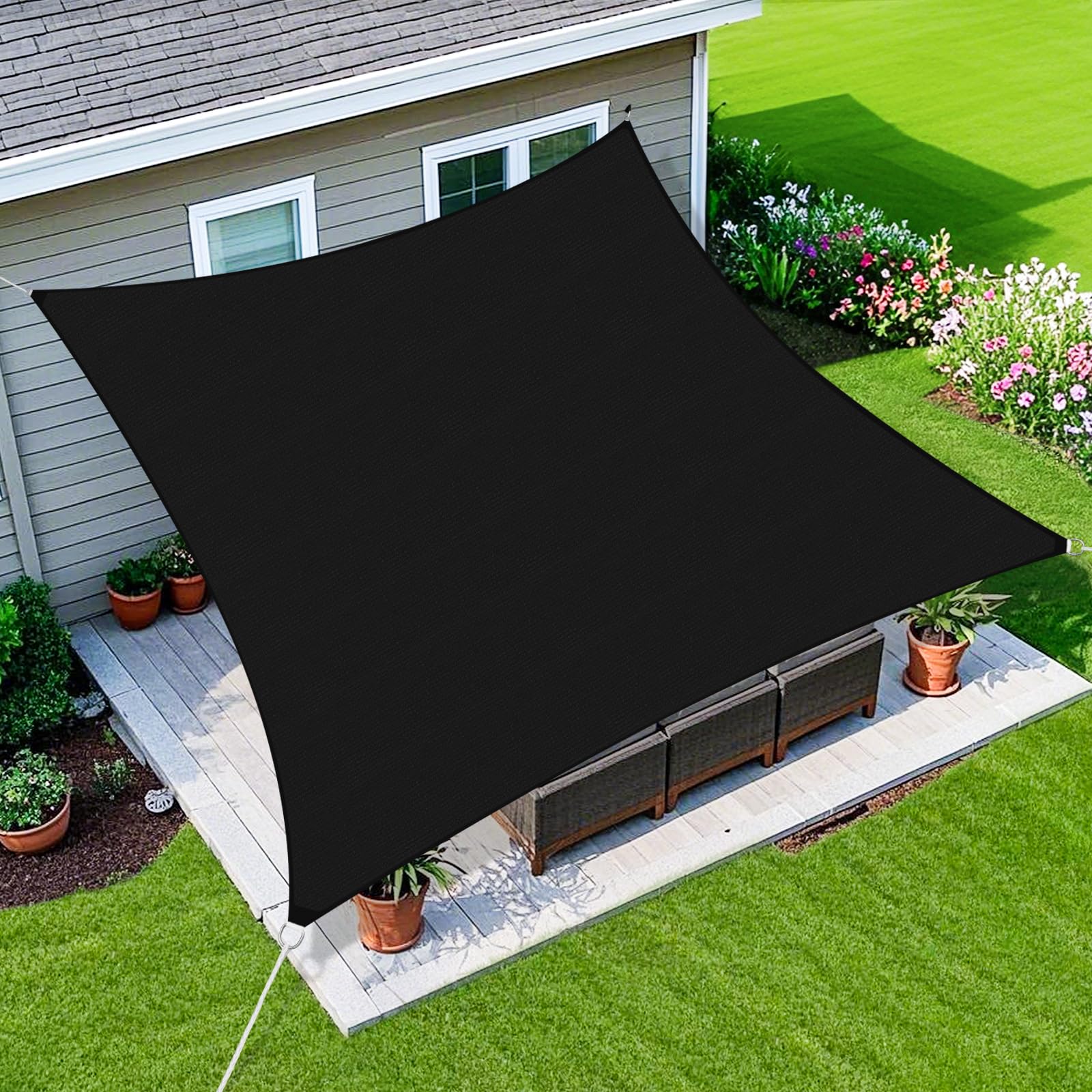 Amagenix Sun Shade Sail 24'X30' Curved Edge Outdoor Shade Canopy Black Breathable 95% UV Block Shade Cloth for Patio Garden Backyard (We Make Custom