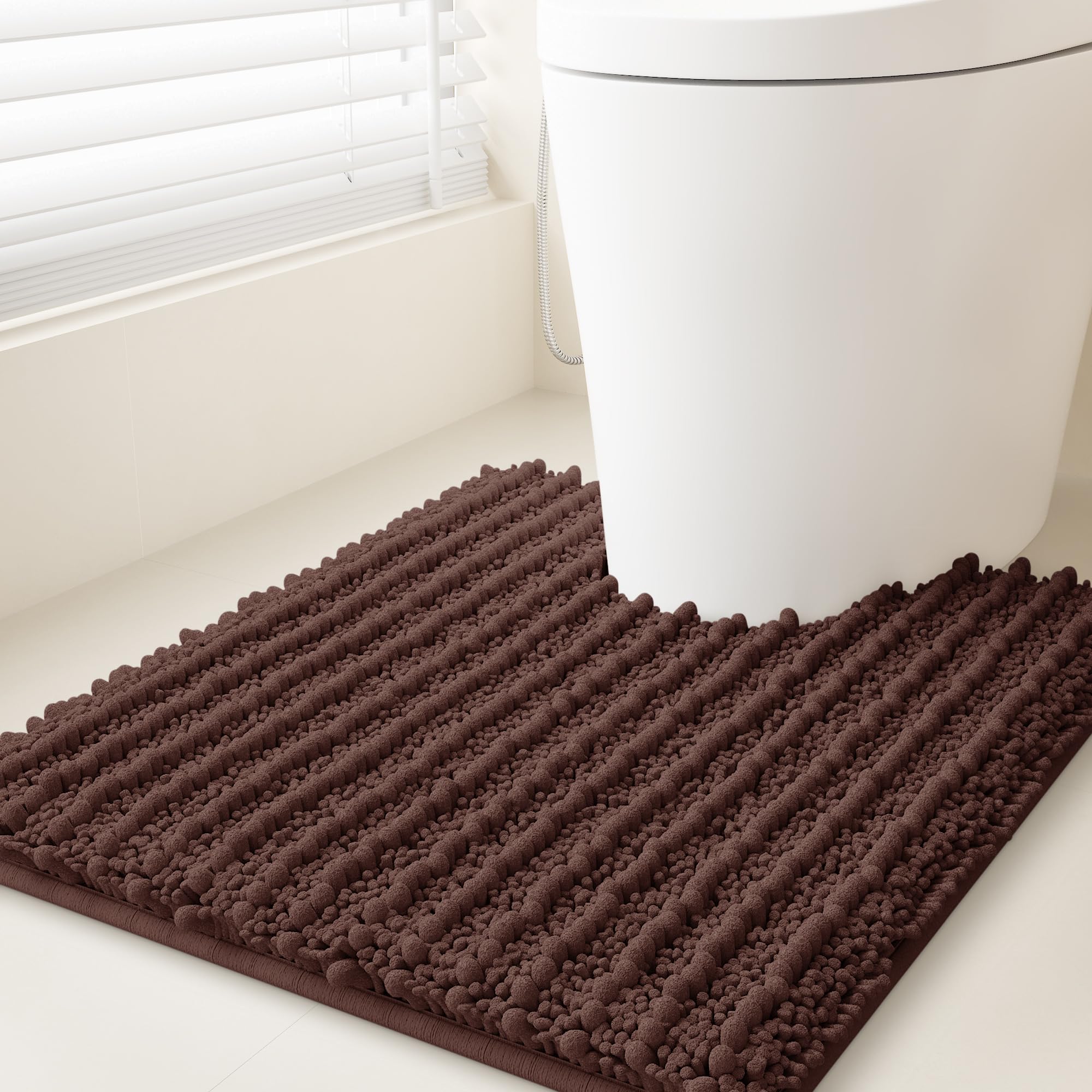 ACCUMTEK Upgrade Luxury Brown Toilet Bathroom Rug Mat 24" x 20" Contour Rug, Ultra Soft Thick Absorbent Bath Mats, Non Slip Chenille Toilet Mat for Bathroom, Bedroom, Kitchen, Shower, Tub