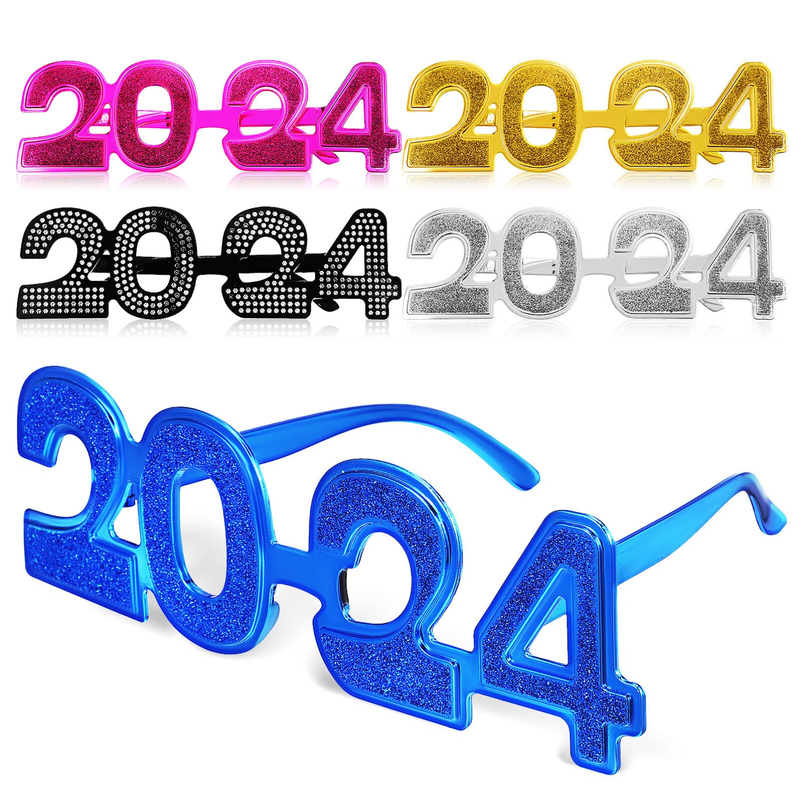 Cabilock 5 Pieces 2024 Eyeglasses New Year Party Glasses Party Graduation Party Photo Prop Supplies, Mixed Color