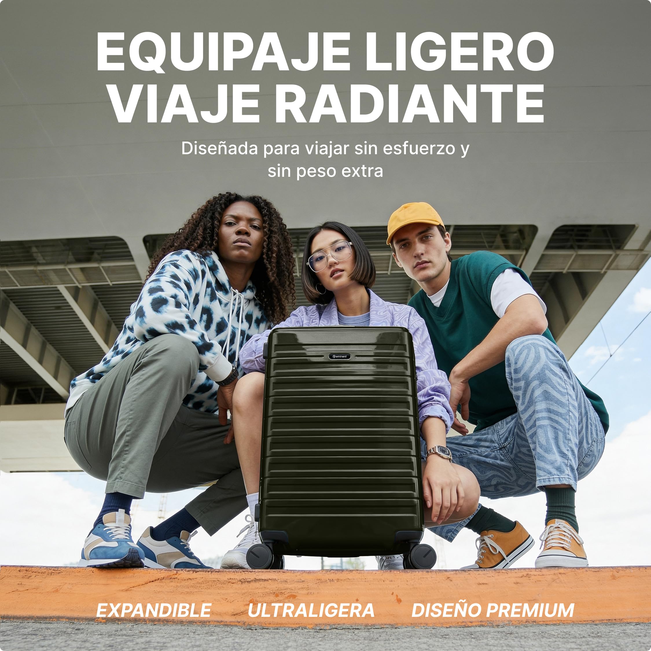 Eminent Voyager Maleta Grande 23 Kilos, Rígida para Facturar | Maleta grande para facturar, 4,4 kg, 112L, 158 cm, expandible 77x51x30 a 34, candado TSA, policarbonato, Verde Oscuro