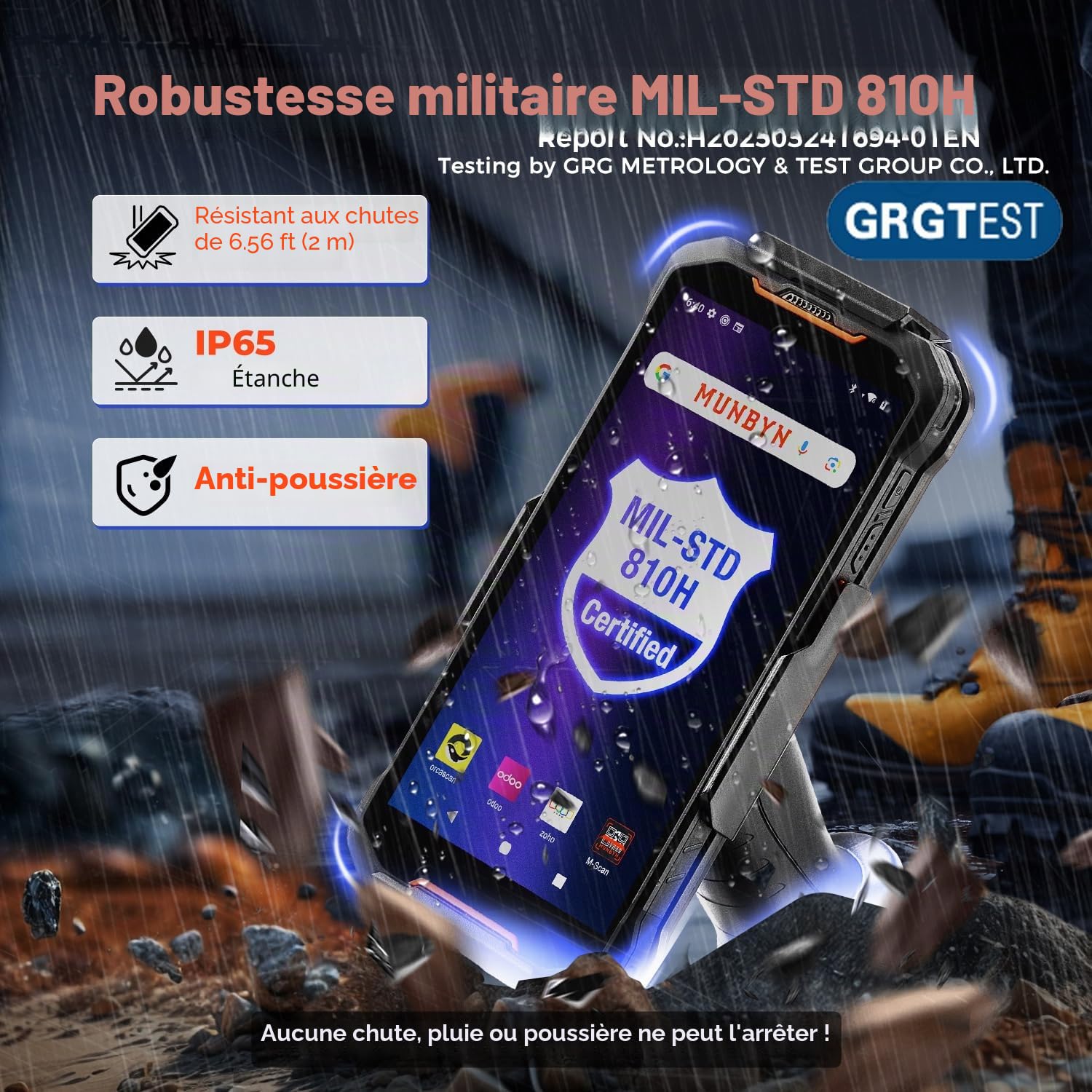 MUNBYN AS01P 2025 Scanner PDA Android 14, Écran 6", 4+128 Go, Scanner Zebra SE4710 (1D/2D/QR), Autonomie 16H, Charge Rapide, Évolutif Android 18,Type de poignée