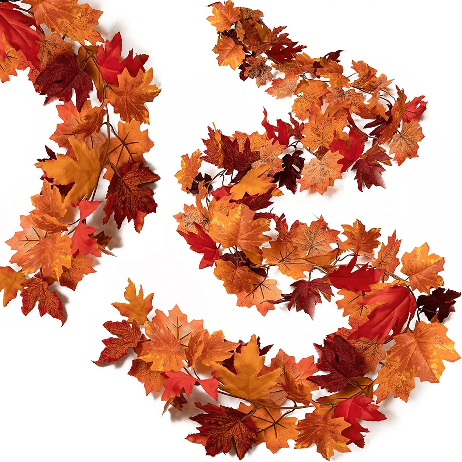Fall Garland Decor Maple Leaf,6 Ft/Piece Artificial Hanging Autumn Leaves Vines Garland Thanksgiving Decorations for Indoor Outdoor Home Wedding Fireplace Party 2 Pack