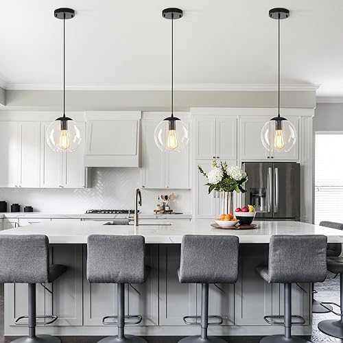 Miniatura 7 de Lámpara colgante con forma de globo, moderno accesorio de iluminación colgante, lámpara clásica de racimo con pantallas de vidrio transparente