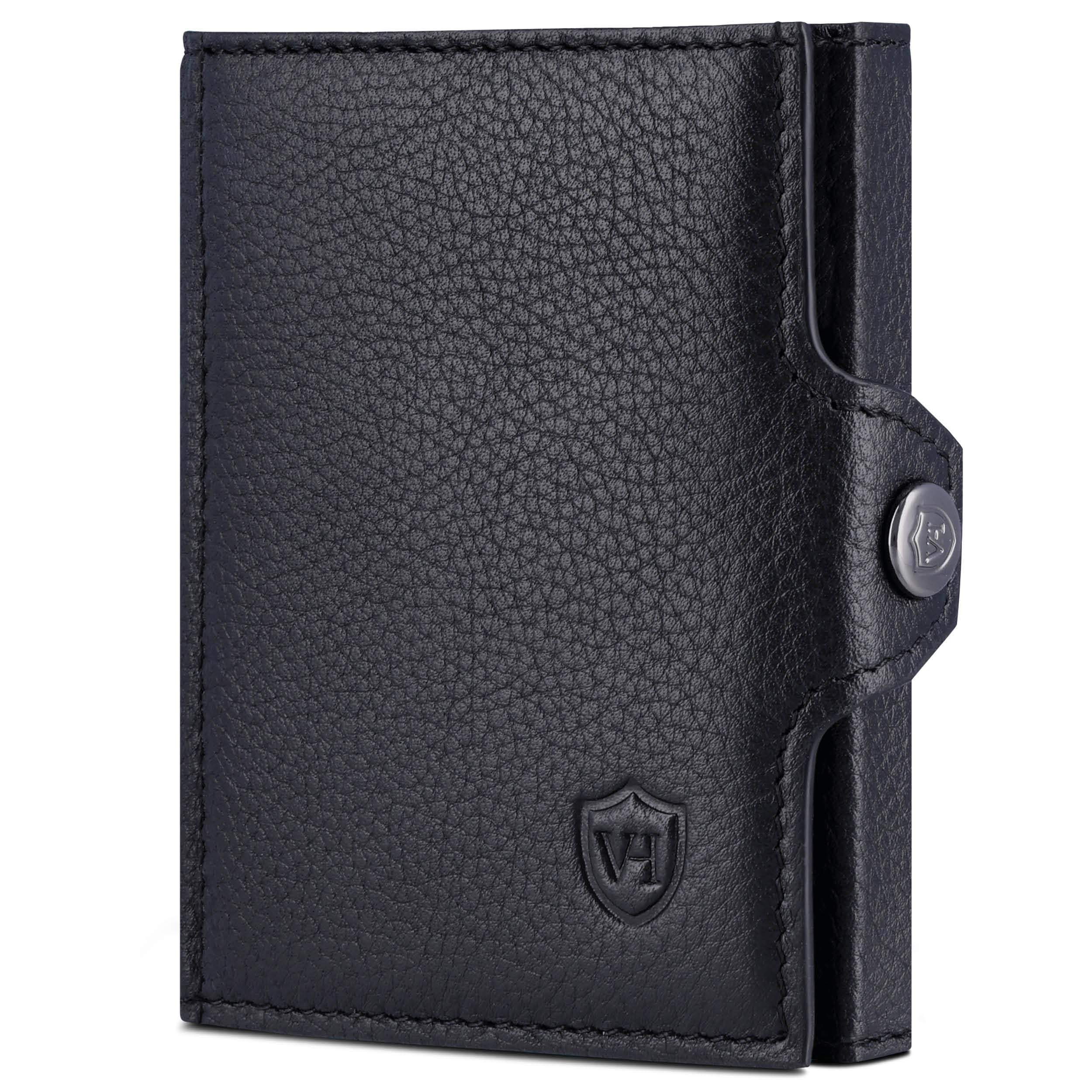 VON HEESEN Slim Wallet mit XL Münzfach & RFID-Schutz - Mini Geldbörse Herren & Damen - Kartenetui Kreditkartenetui - Portmonee Geldbeutel Portemonnaie klein Schwarz