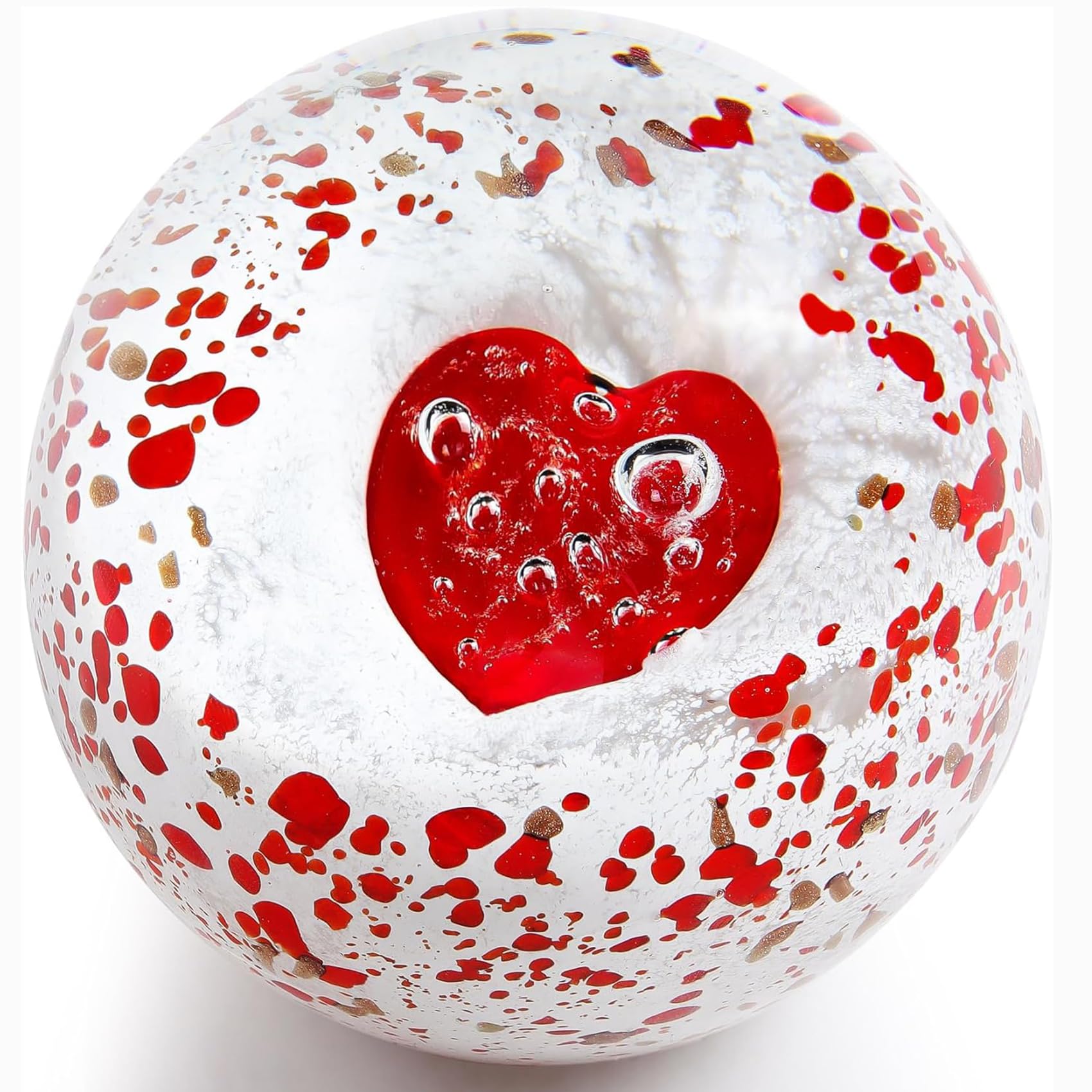 Presse-papier en verre soufflé boule de cristal 7,5 cm cœur rouge pour ranger vos documents volants