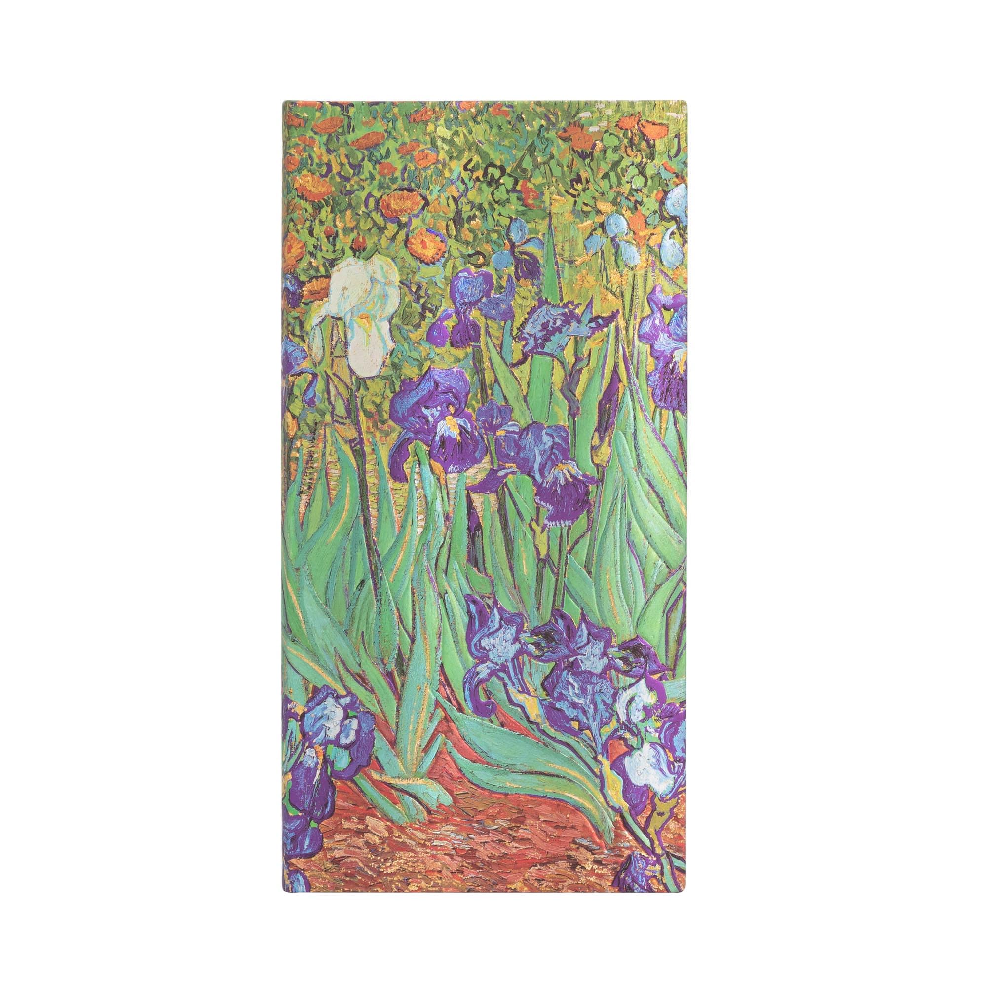 Van Gogh’s Irises Slim Lined Hardcover Journal: Hardcover, 85 gsm, ribbon marker, memento pouch, elastic closure, book edge printing