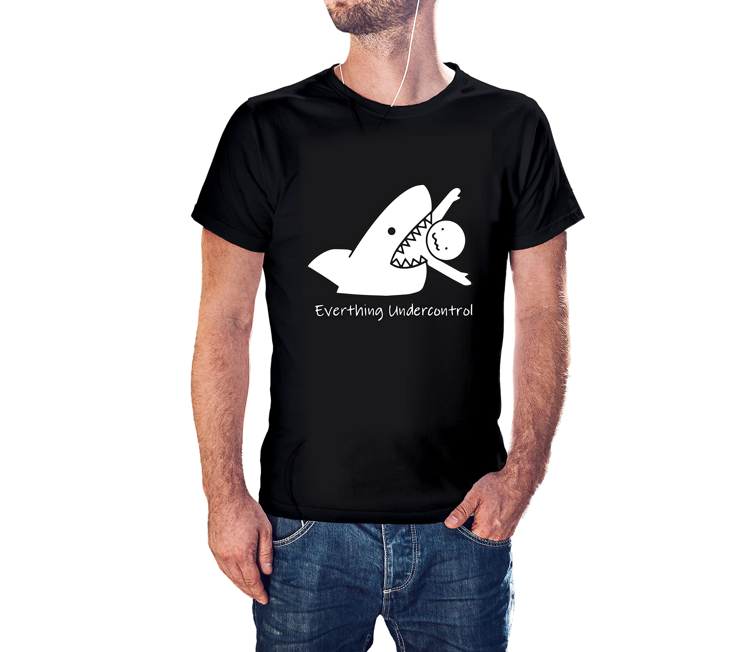 Vegon Kart Shark EVERYTHINGG is UNDERCONTROL 100% Cotton Round Neck Graphic Printed T Shirt for Men Women, Quote Tshirts, Graphic tees