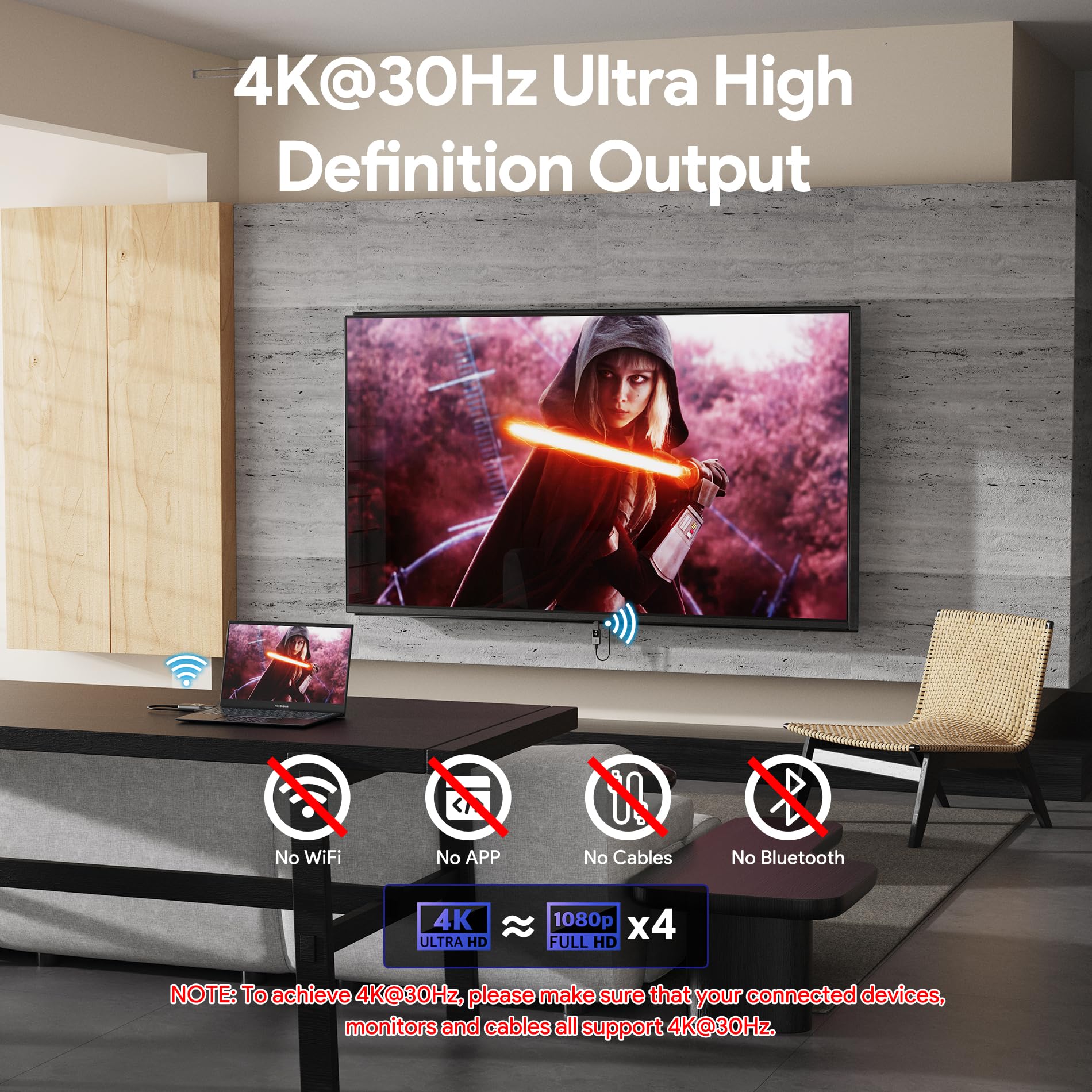 Bezprzewodowy nadajnik i odbiornik HDMI 4K przy 30 Hz, bezprzewodowy przedłużacz nadajnika HDMI z ekranem LCD, 3 trybami i niskim opóźnieniem 2,4 g/5,8 G i zasięgiem 50 m, do komputera PC/laptopa/DV